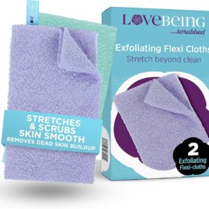 Love Being Scrubbed Exfoliating Flexi Cloths, Stretchy Back Scrubber for Shower & Bath, Exfoliating Body Scrubber for Smooth Skin, Body Scrubber for Men & Women (2 Count, Assorted Colors)