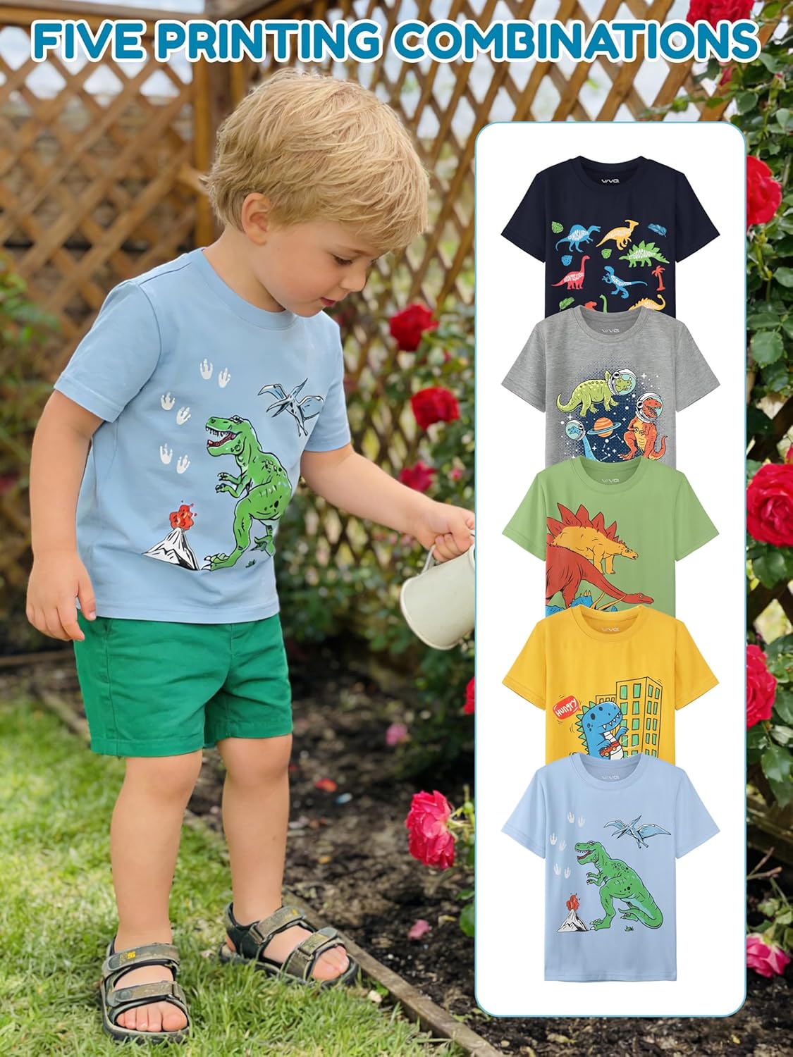 5 Pack Cotton Toddler Boys Girls Shirts Toddler Short Sleeve Animals Graphic T-Shirts Summer Tops Tees 2T-6Y - Image 3