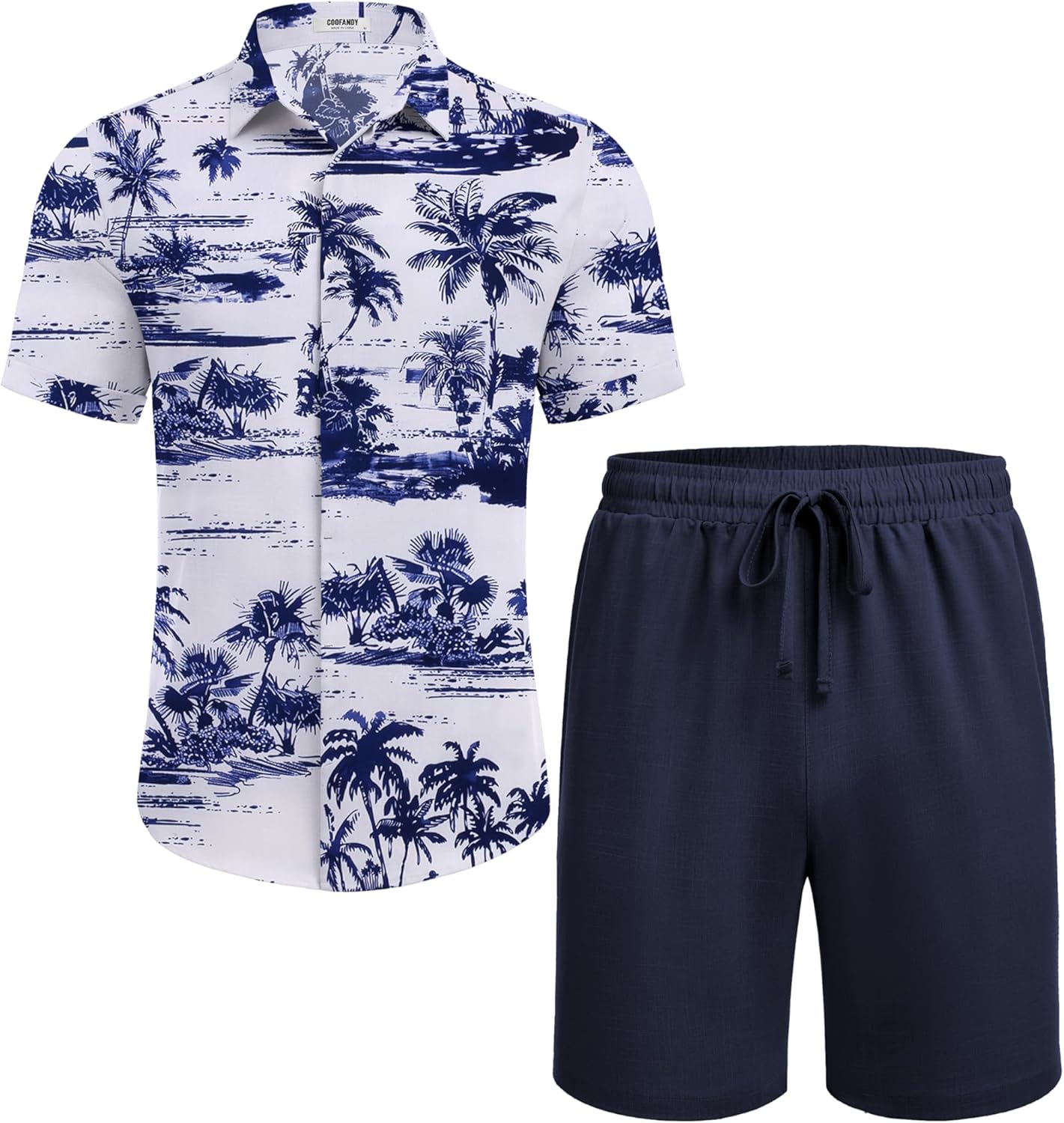 COOFANDY Men's Summer Beach Outfits 2 Piece Short Sleeve Shirts and Shorts Vacation Texture Linen Sets for Men - Image 4