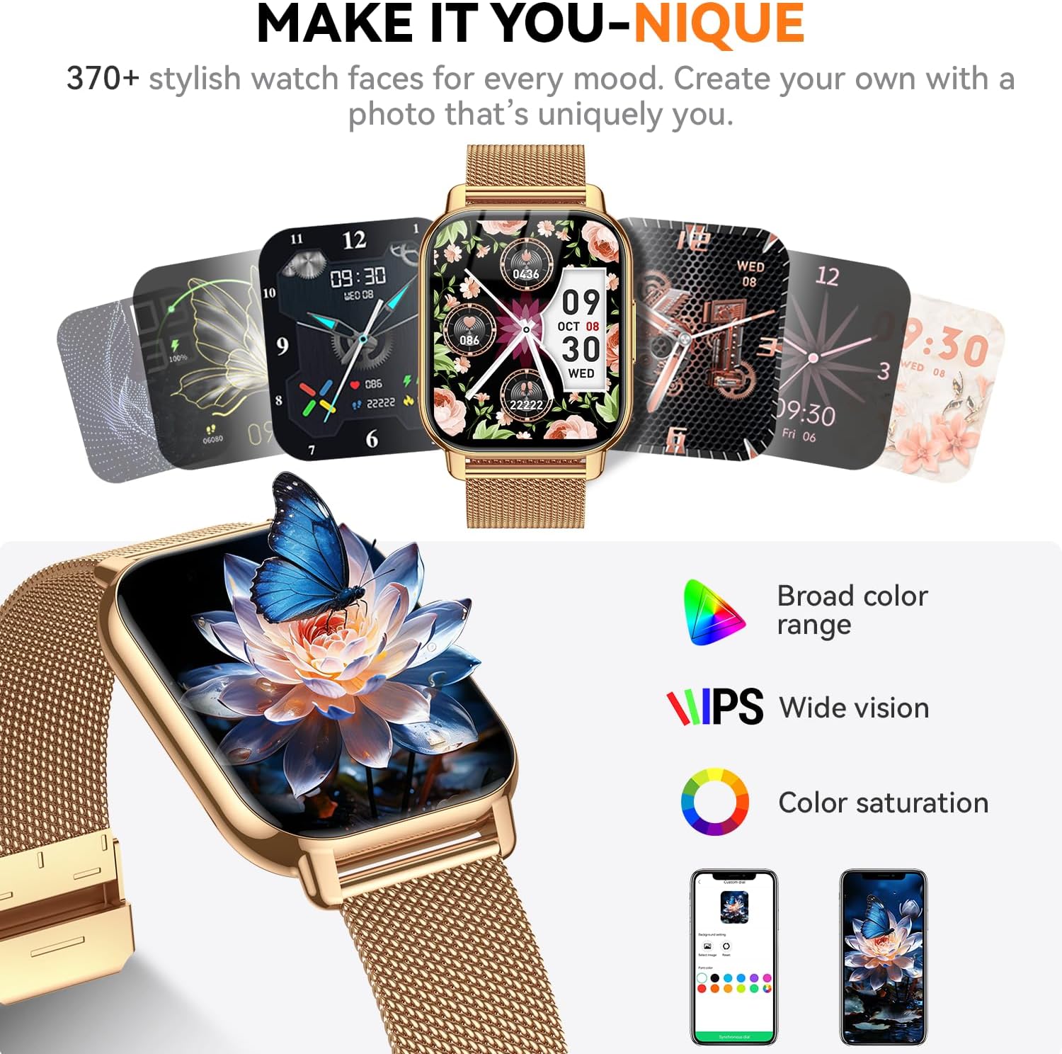 Smart Watch for Women(3 Bands), Smartwatch Fitness Tracker with Bluetooth Calls & AI Voice Control, 1.85’’ HD Screen, Heart Rate/SpO2 Monitor, Sleep Tracker, Compatible with Android iOS (Gold) - Image 5