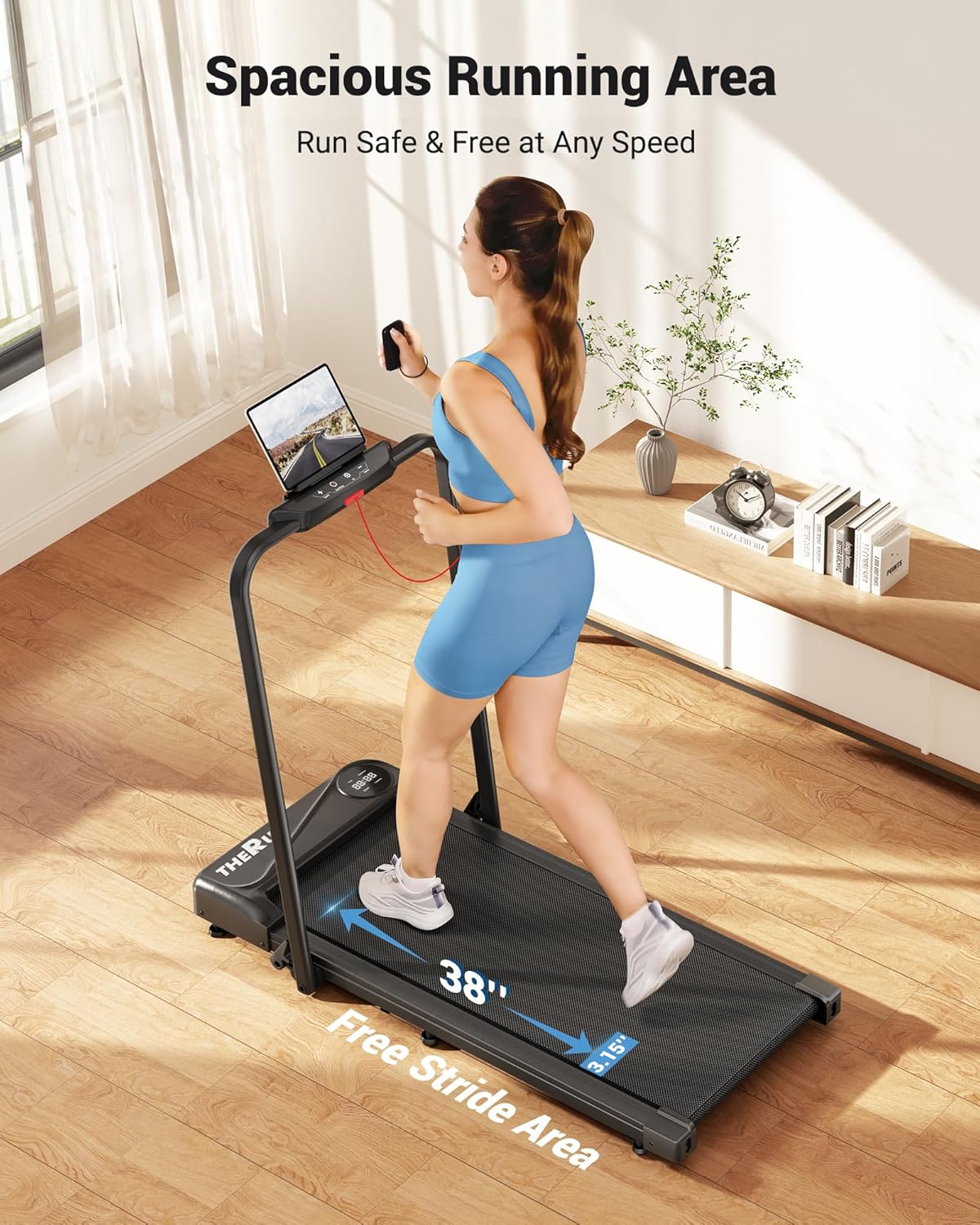 THERUN Walking Pad, 2 in 1 Foldable Treadmills for Home, 2.5HP Under Desk with Handle Bar, 16" Widened Running Belt, Treadmill with Remote Control & LED Touch Screen - Image 3