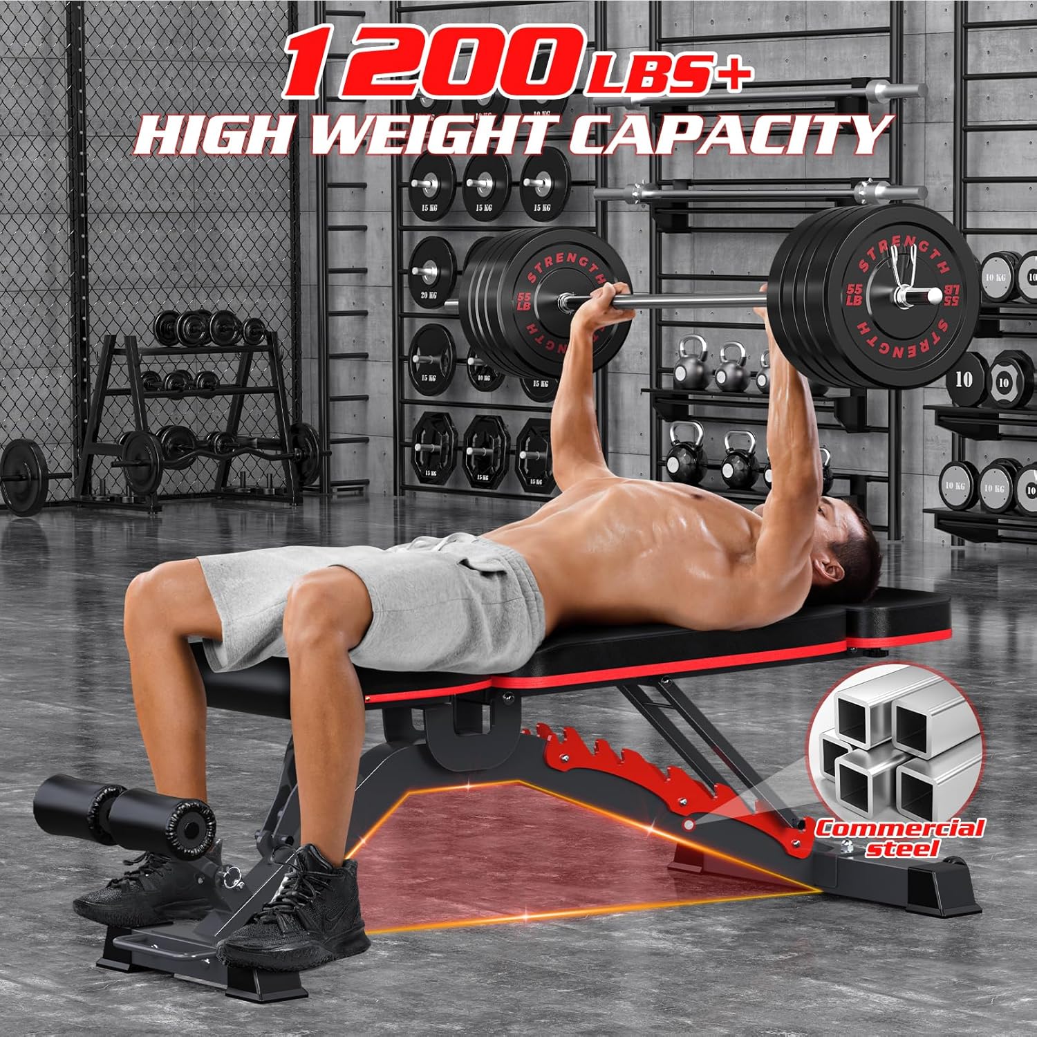 1200LBS Adjustable Weight Bench Press, Heavy-duty Workout Bench for Home Gym, Extra Headrest, Incline Decline strength Training Bench Press for Full Body Workout Extrem Stable - Image 2