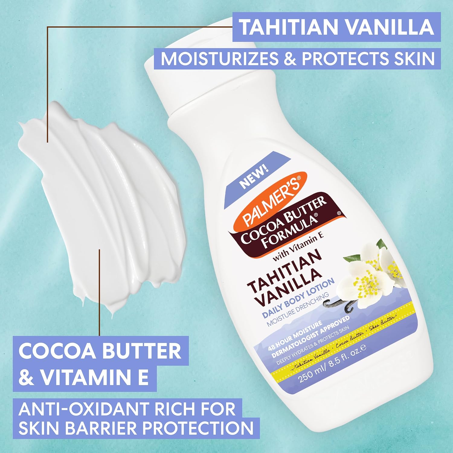 Palmer's Cocoa Butter Formula Tahitian Vanilla Body Lotion, 8.5 Oz, Daily Moisturizing Lotion for Dry Skin with Shea Butter & Vitamin E, Hydrates & Protects, Helps Provide 48-Hour Deep Moisture - Image 5