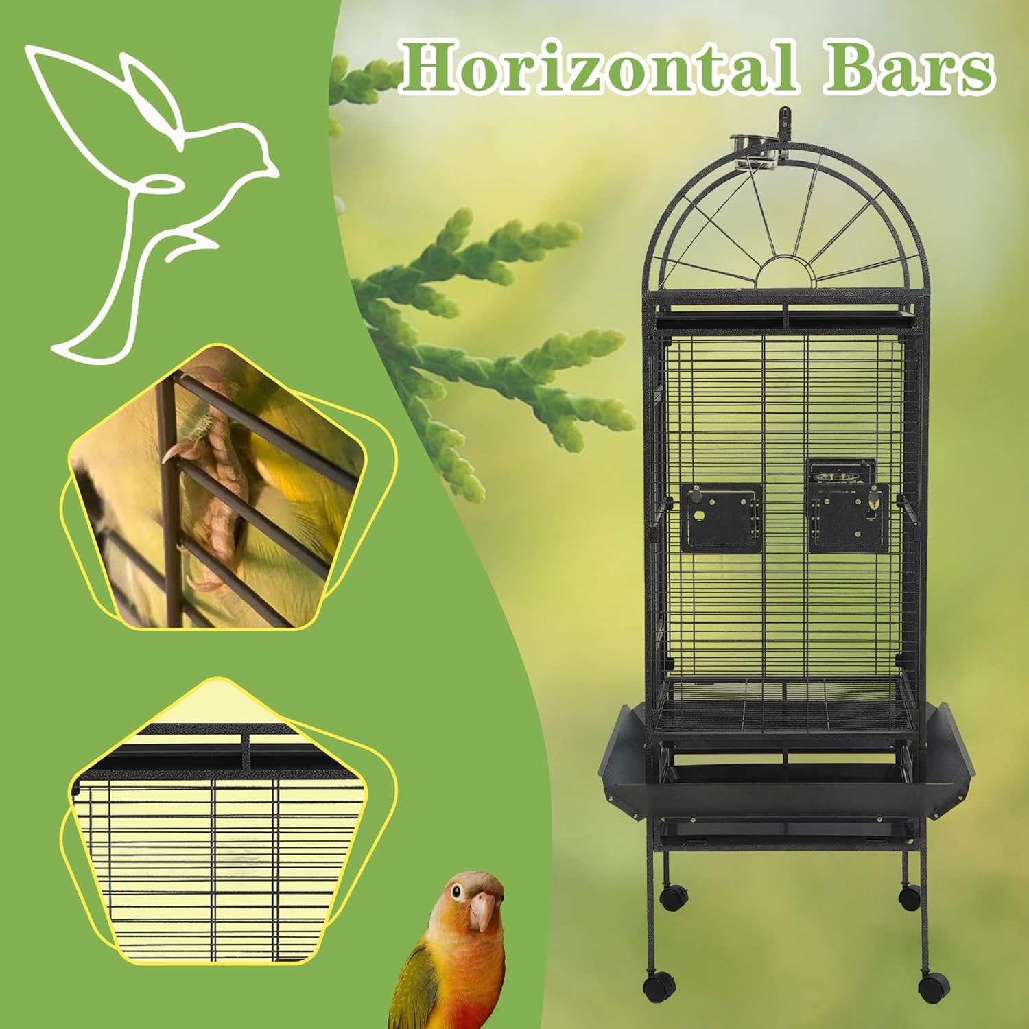 68'' Large Parrot Cage, Large Bird Cages for Parrots,Conure Cage for Birds, Cockatiel Cage with Play Top,Feeders,Slide-Out Tray,Seed Catcher,Birdcage Toys for Cockatoo,African Grey,Lovebird - Image 7