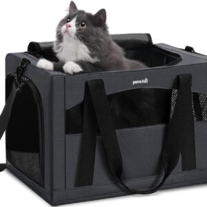 Pecute Cat Carrier Stable, Pet Carrier with Hidden Anxiety Relief Partition & Stable Steel Frame, Safe Cat Carrier for Car Travel, Soft-Sided Dog/Cat Carrier Bag for Pets Up to 11lbs, Dark Gray