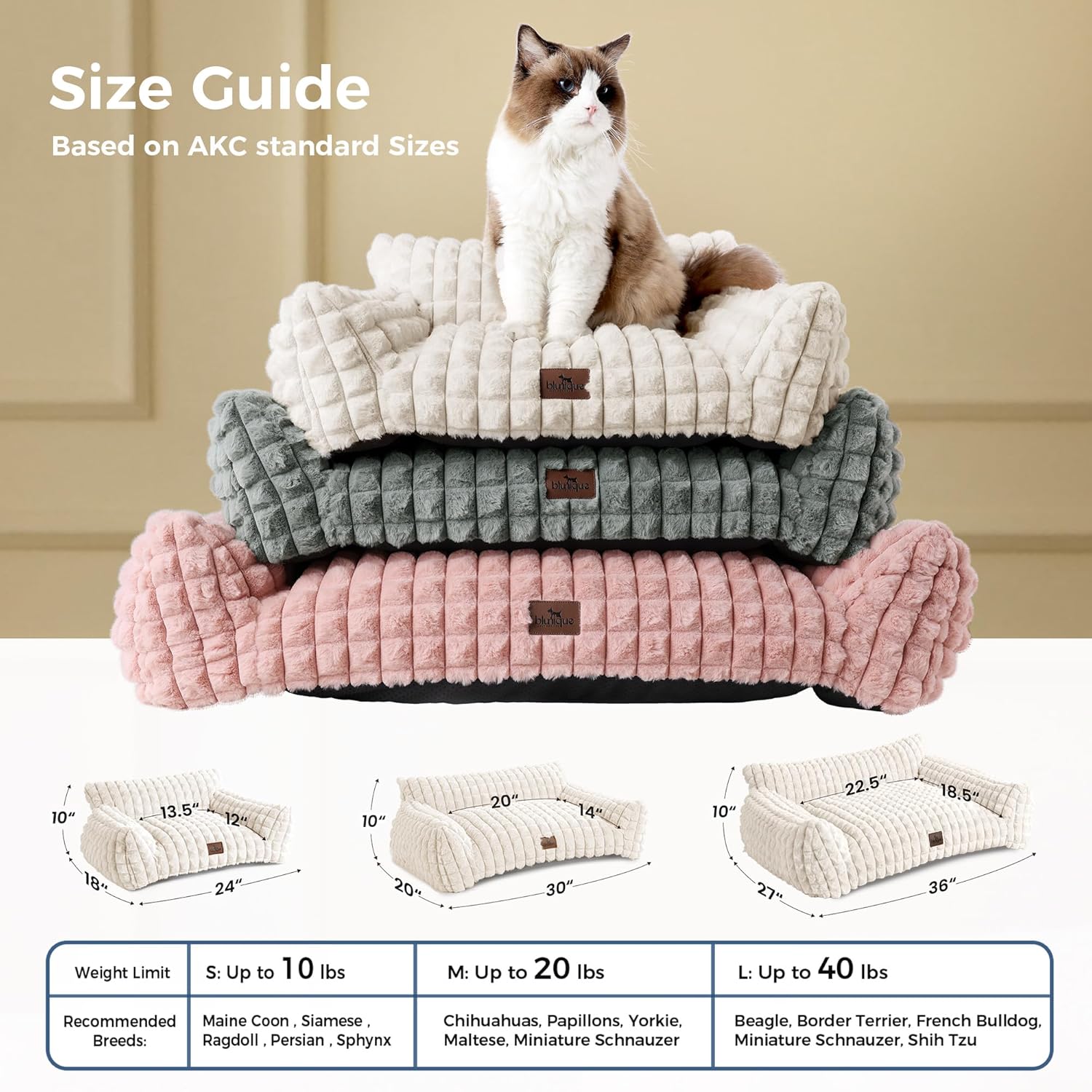 Cat Beds for Indoor Cats - Cute Cat Couch Bed Fluffy Pet Sofa with Faux Rabbit Fur Washable Cover, Fuzzy Pet Couch in 3D Diamond Pattern, Suppportive Large & Small Cats Sofa, 24inch Off White - Image 6