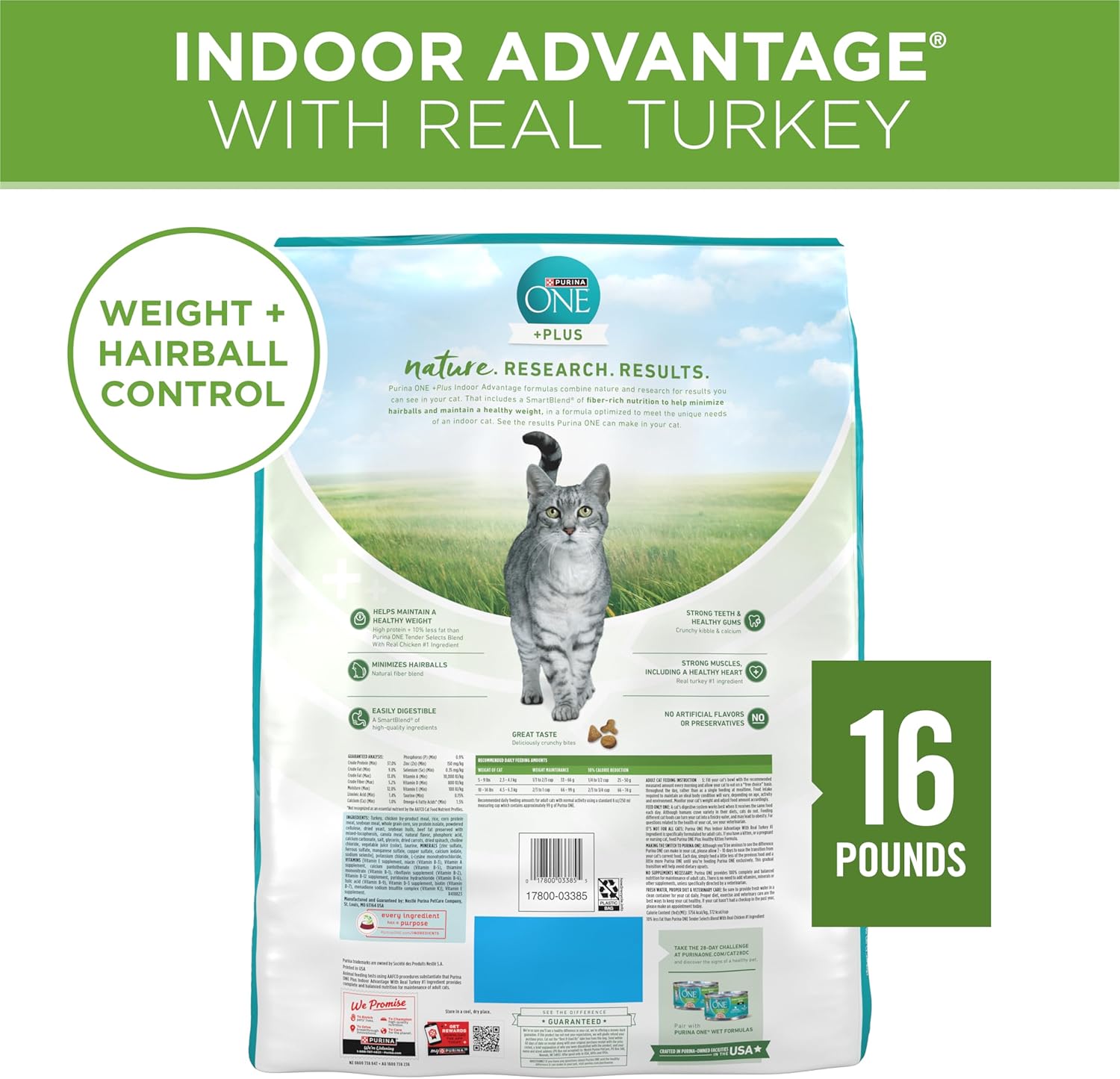 Purina ONE Natural, Low Fat, Weight Control, Indoor Dry Cat Food, +Plus Indoor Advantage - 16 lb. Bag - Image 8