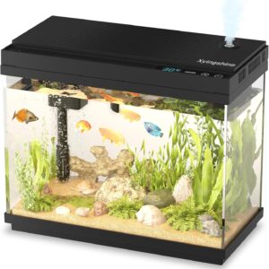 Fish Tank, 2.5Gallon Fish Aquarium,Self Cleaning Fish Tank Aquarium Starter Kit/Humidifier & Essential Oil Diffuser,Touchscreen Control,7-Color LED,3-in-1 Pump,Triple Filtration,Temp/Time Display