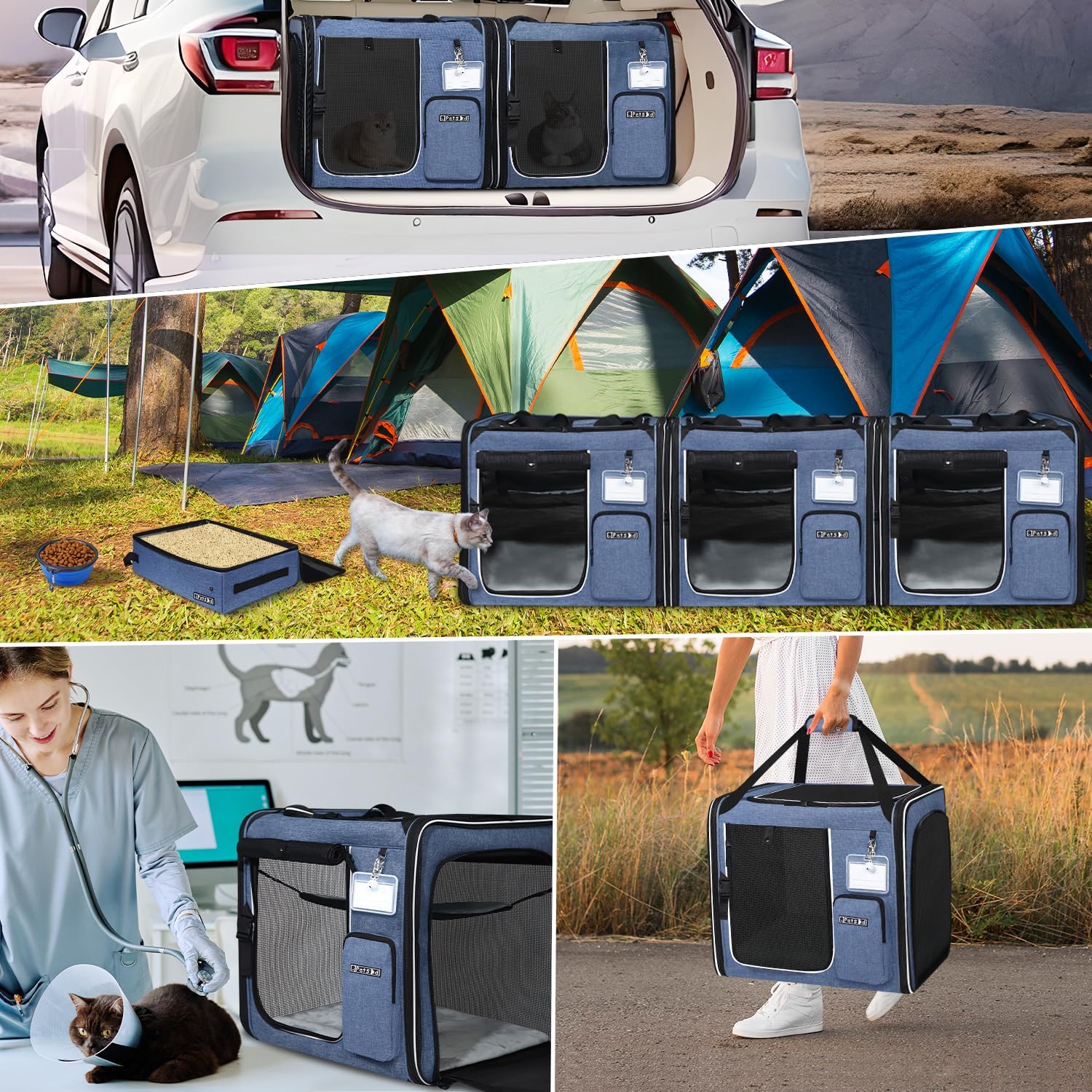 Petskd Combinable Large Cat Carrier with Litter Box for Car Travel, 19"x17"x18" Portable Soft Pet Carrier for 2 Small Cats with Safty Zipper Locks for Vet - Image 7