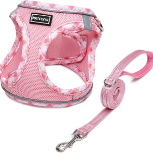 Mercano Soft Mesh Dog Harness and Leash Set, Step-in Reflective Breathable Lightweight Vest Harnesses with Safety Buckle for Small Dogs, Cats (Pink, S)