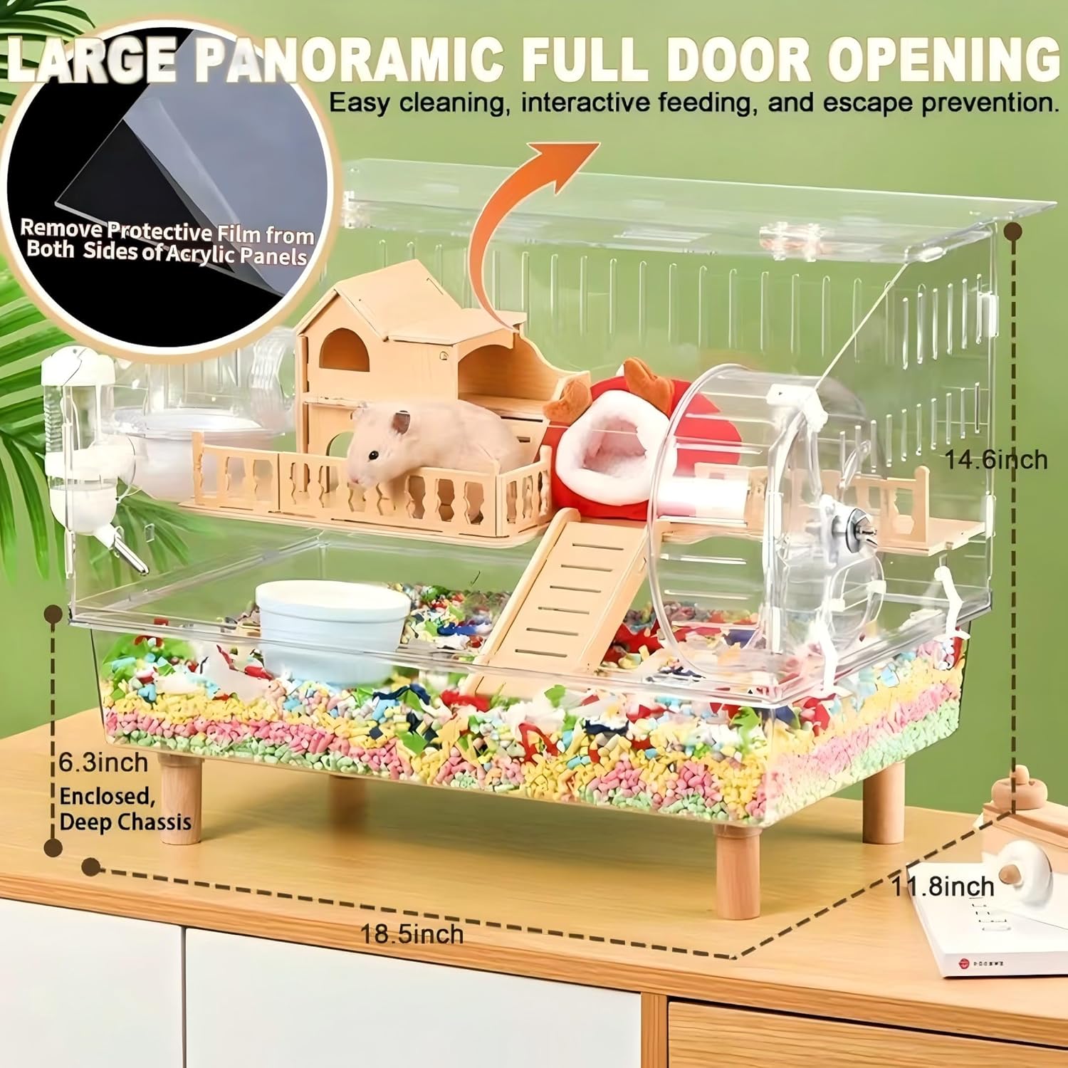 8 in 1 Acrylic Hamster Cage with All Accessories,18.5"x11.8"x14.6",2-Layer Hamster House with Full Transparent Viewing,Top Open Mouse Cage for Pet Mice,Hamster Habitat for Dwarf Hamster,Gerbils - Image 2