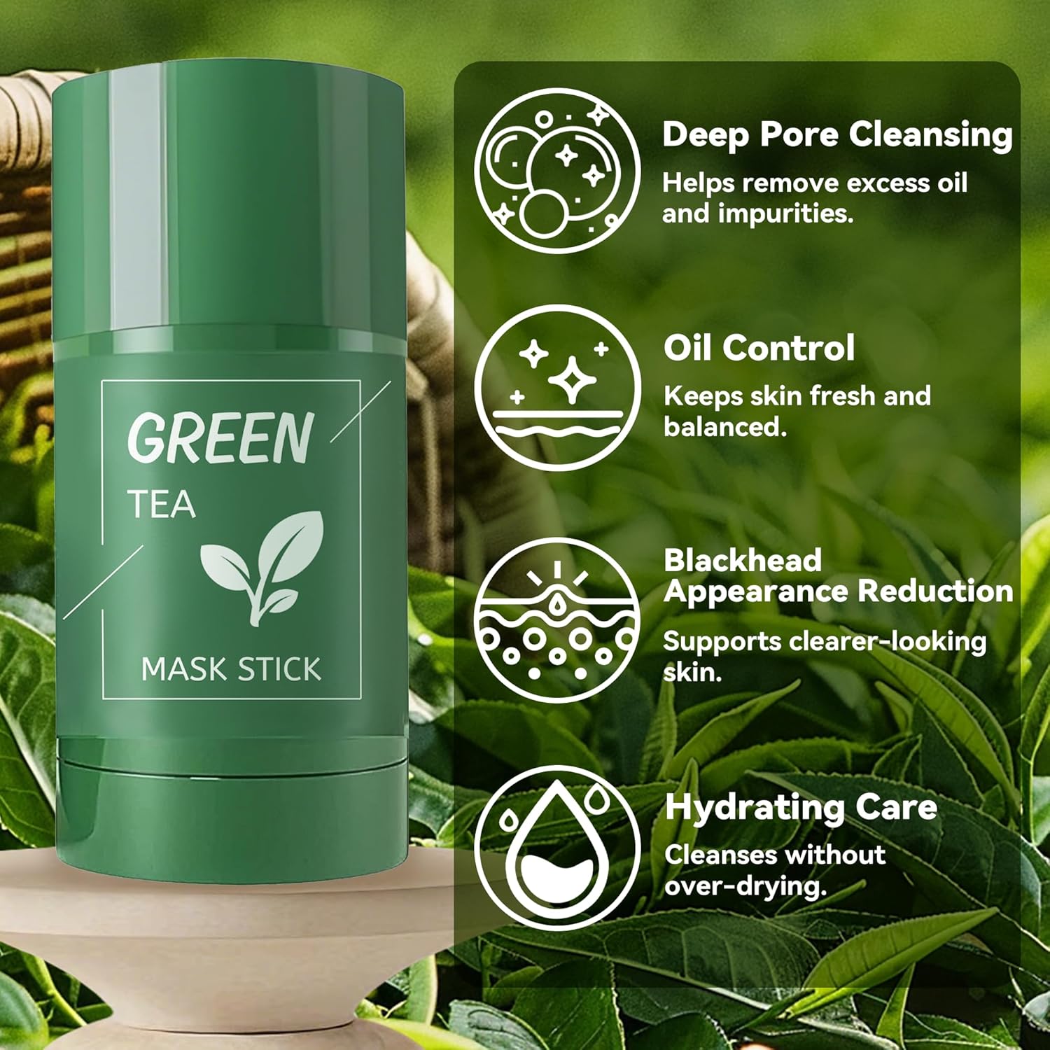 2pcs Green Tea Mask Stick – Deep Cleanse Clay Mask for Face, Blackhead Remover & Pore Cleansing, Oil Control & Hydrating, All Skin Types, Easy Twist-On Application - Image 2