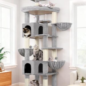 Globlazer Extra Large Cat Tree Tower, 82in Tall Heavy Duty Cat Tree for Indoor Cats Large Adult Big Cat Tower with 8 Scratching Posts, 2 Cat Condos, 2 Top Perches, 3 Hanging Baskets, S82, Light Grey