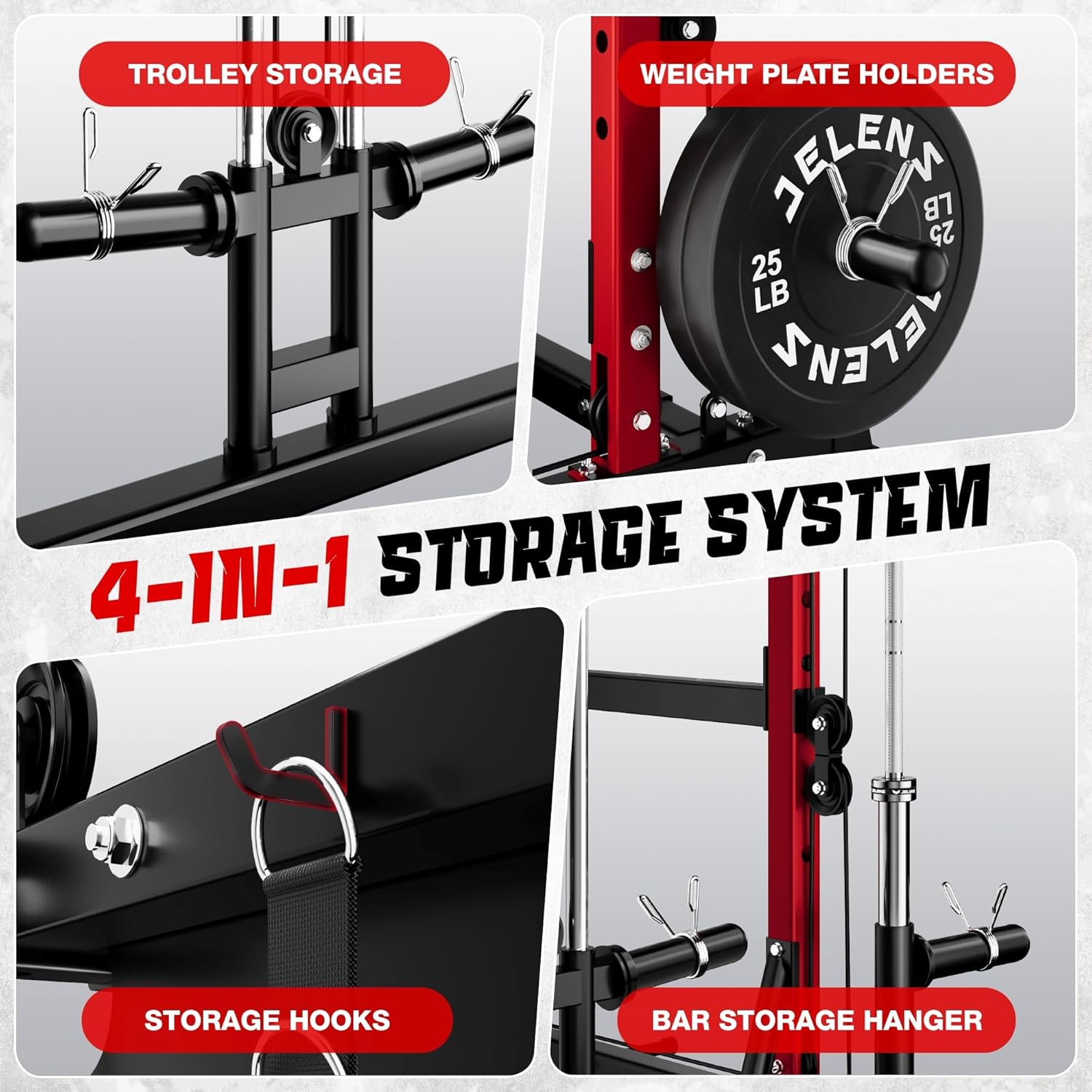 JELENS C12 Squat Rack for Home Gym, 2000LBS Power Rack with Adjustable Pulley System, Power Cage Workout Equipment with LAT Pulldown and Training Attachment - Image 7