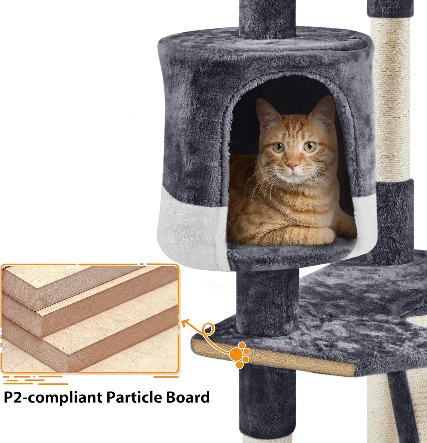 Yaheetech 79in Multi-Level Cat Trees Indoor Cat Tower with Sisal-Covered Scratching Posts, Plush Perches and Condo for Kittens, Cats and Pets - Dark Gray and White - Image 8