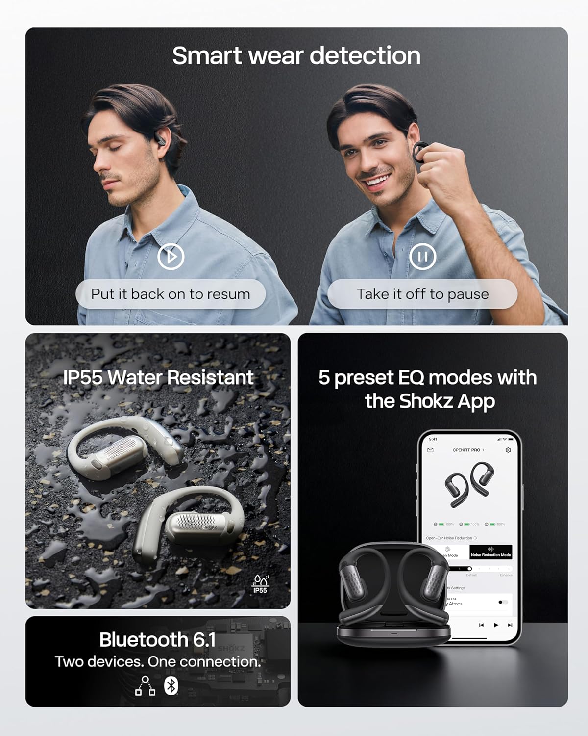 SHOKZ OpenFit Pro Open-Ear True Wireless Earbuds with Open-Ear Noise Reduction, Optimised for Dolby Atmos, Deep Bass, 50H Playtime, AI-Powered Clear Calls for Work, Sport, Bluetooth 6.1, IP55, Black - Image 10