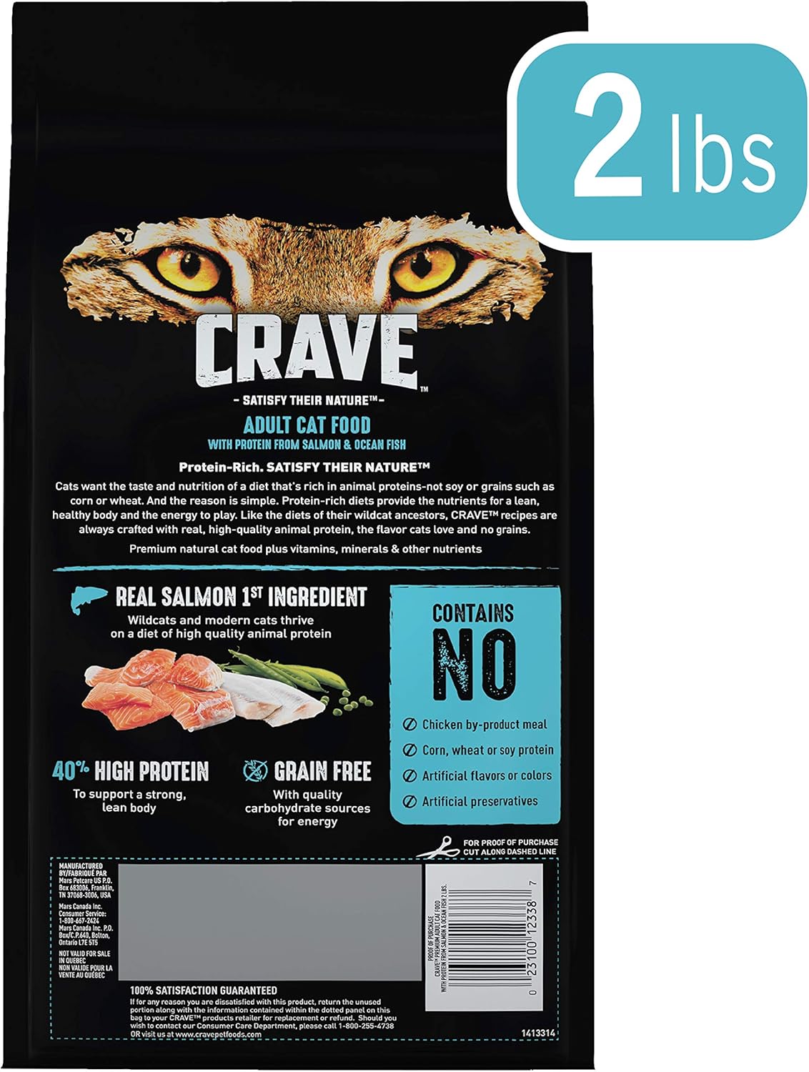 CRAVE Grain Free Adult High Protein Natural Dry Cat Food with Protein from Salmon & Ocean Fish, 2 lb. Bag - Image 2