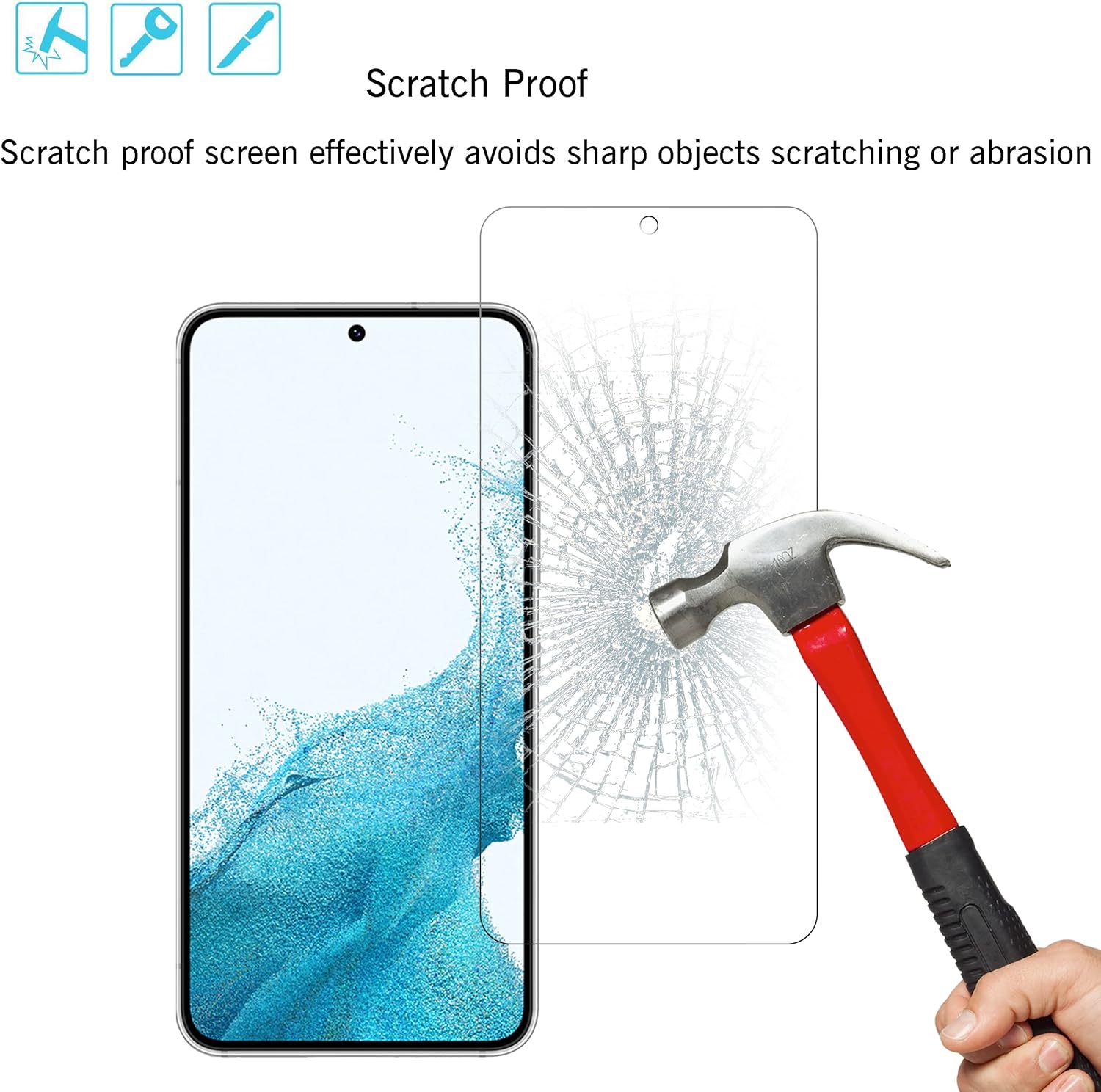 Ailun Tempered Glass Screen Protector for Galaxy S22 - 3 Pack Screen Protectors + 3 Pack Camera Lens Protectors - Fingerprint Unlock Compatible, Clear Case Friendly - Image 5
