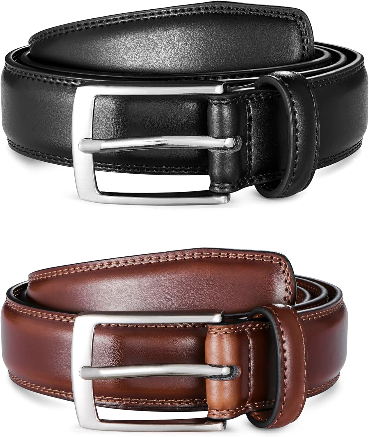 MILORDE Men's Leather Dress Belt 2Pack, Handmade, Genuine Leather, Fashion & Classic Designs for Work Business and Casual - Image 2