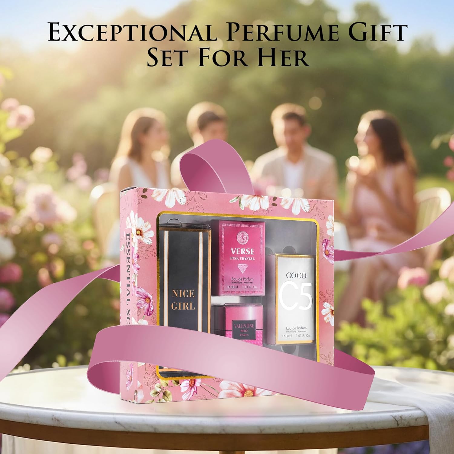 Essential 4 PC Mini Perfume Set, Birthday Gift Set for Women, Eau De Parfum 30ml Each, Vanilla Perfume & Floral Fragrance, Long-Lasting Travel Size, C5, Verse Pink Crystal, Nice Girl & Valentine - Image 7