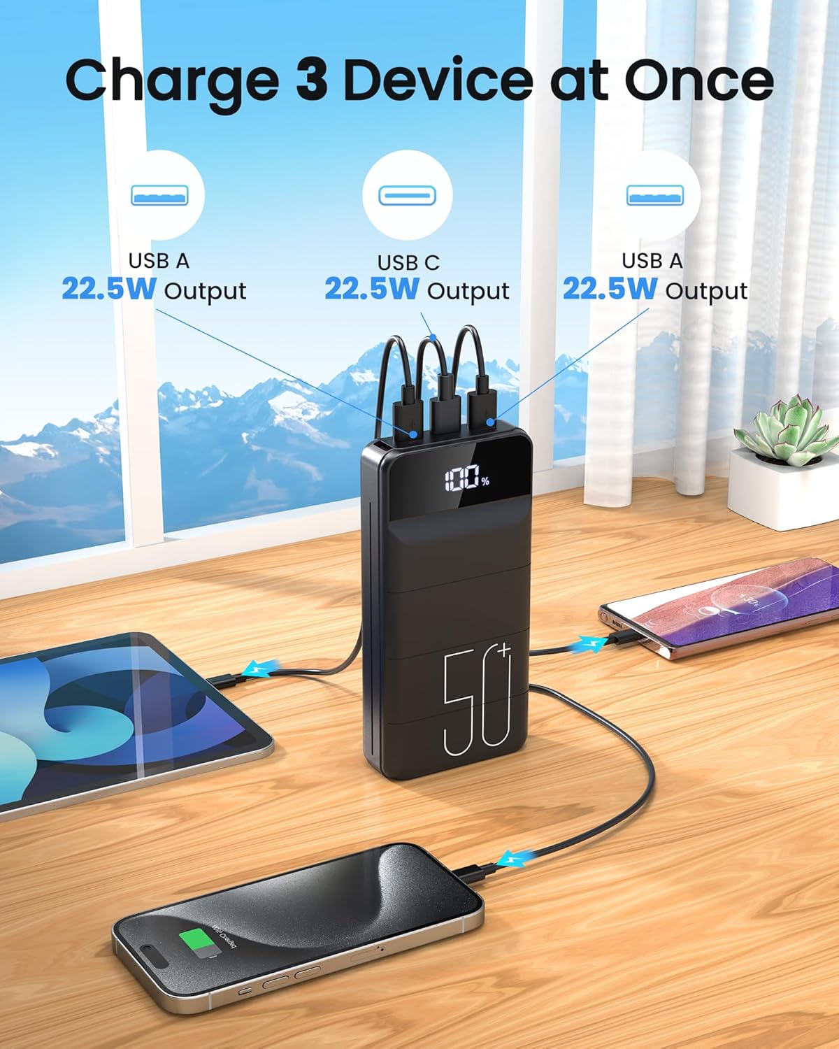 LOOPEAK Power Bank 50000mAh 22.5W Fast Charging Portable Charger, USB C Quick Charge with 3 Outputs & 2 Inputs, LED Display, Huge Capacity External Cell Phone Battery Pack for iPhone, Samsung, iPad - Image 4