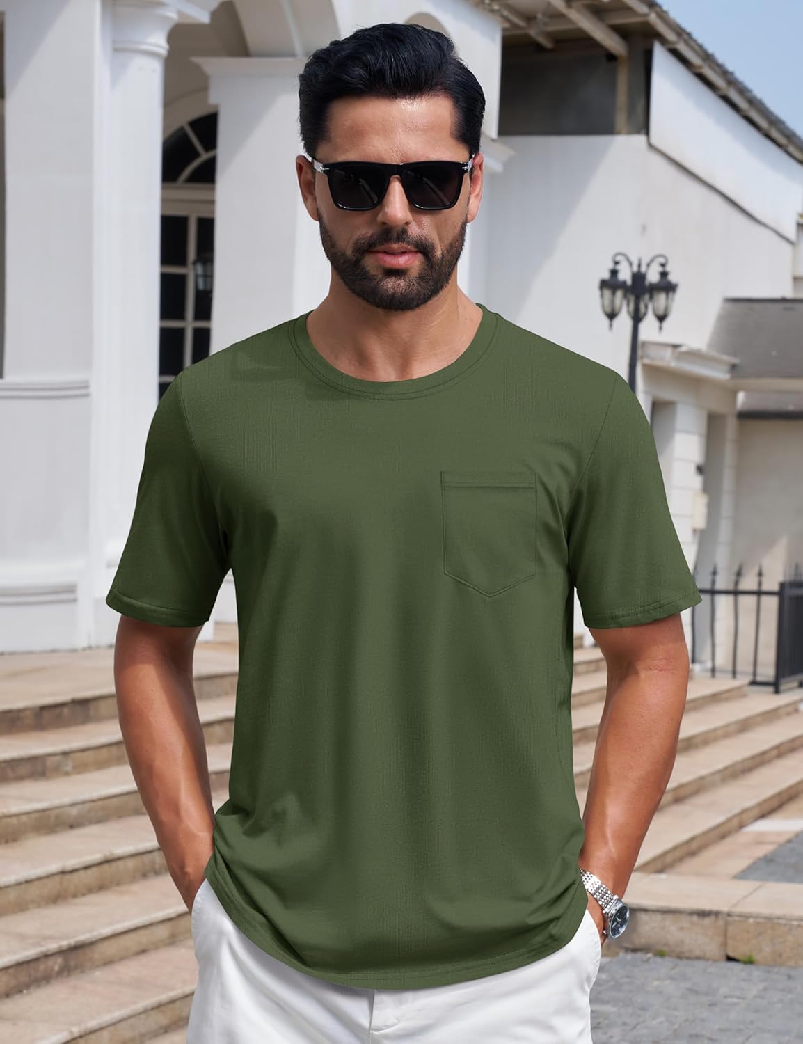 Cotrasen Mens T-Shirts Cotton Short Sleeve Pocket Tee Shirt Casual Crew Neck Moisture Wicking Soft Basic T Shirts - Image 2