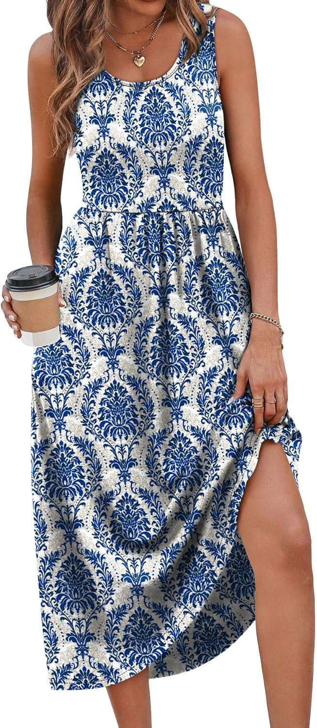 WIHOLL Summer Dresses for Women Flowy Casual Midi Dress Beach Vacation Sundresses with Pockets - Image 2