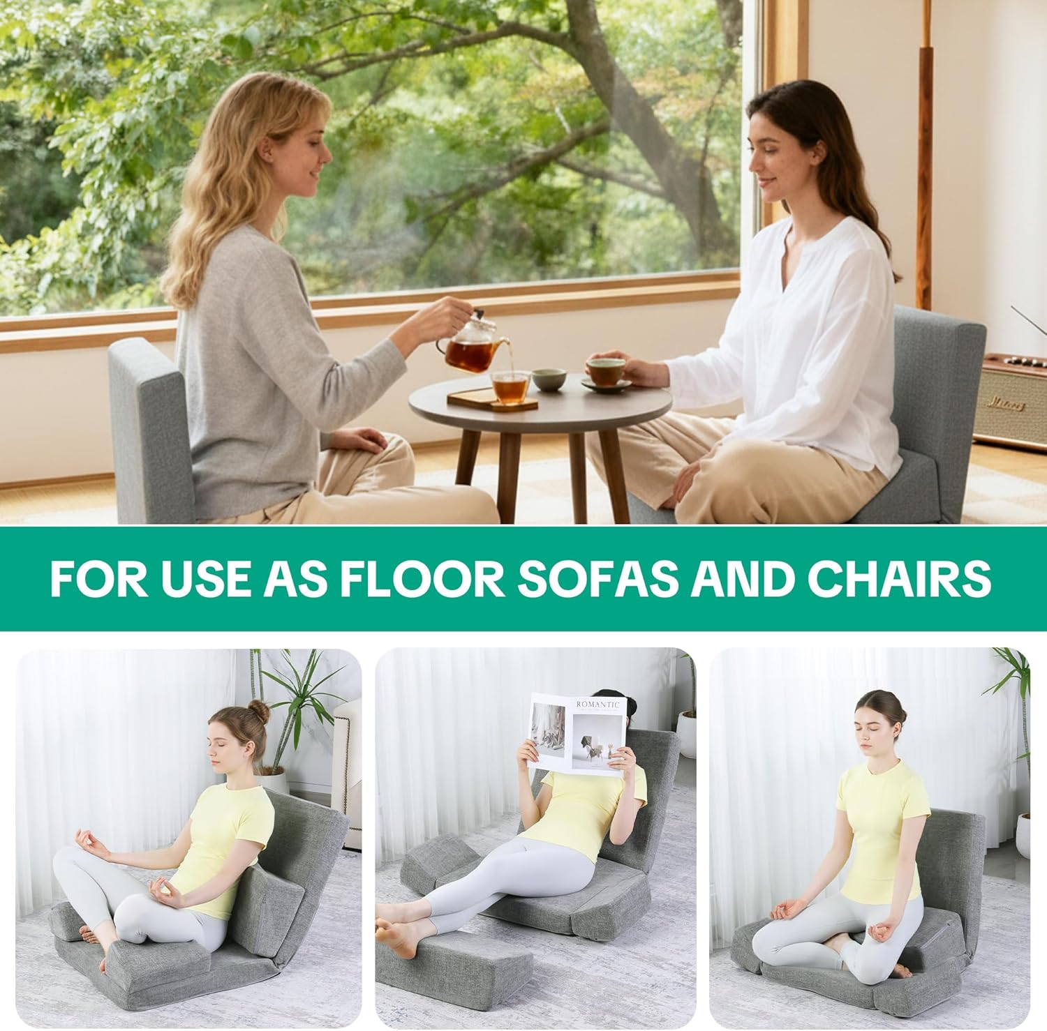 HOMBYS Pro Meditation Cushion Set with Adjustable Back Support, Large 3-in-1 Floor Sitting Chair for Yoga & Meditation, Extra Thick Yoga Pillows for Adults with Knee Support, Grey - Image 7