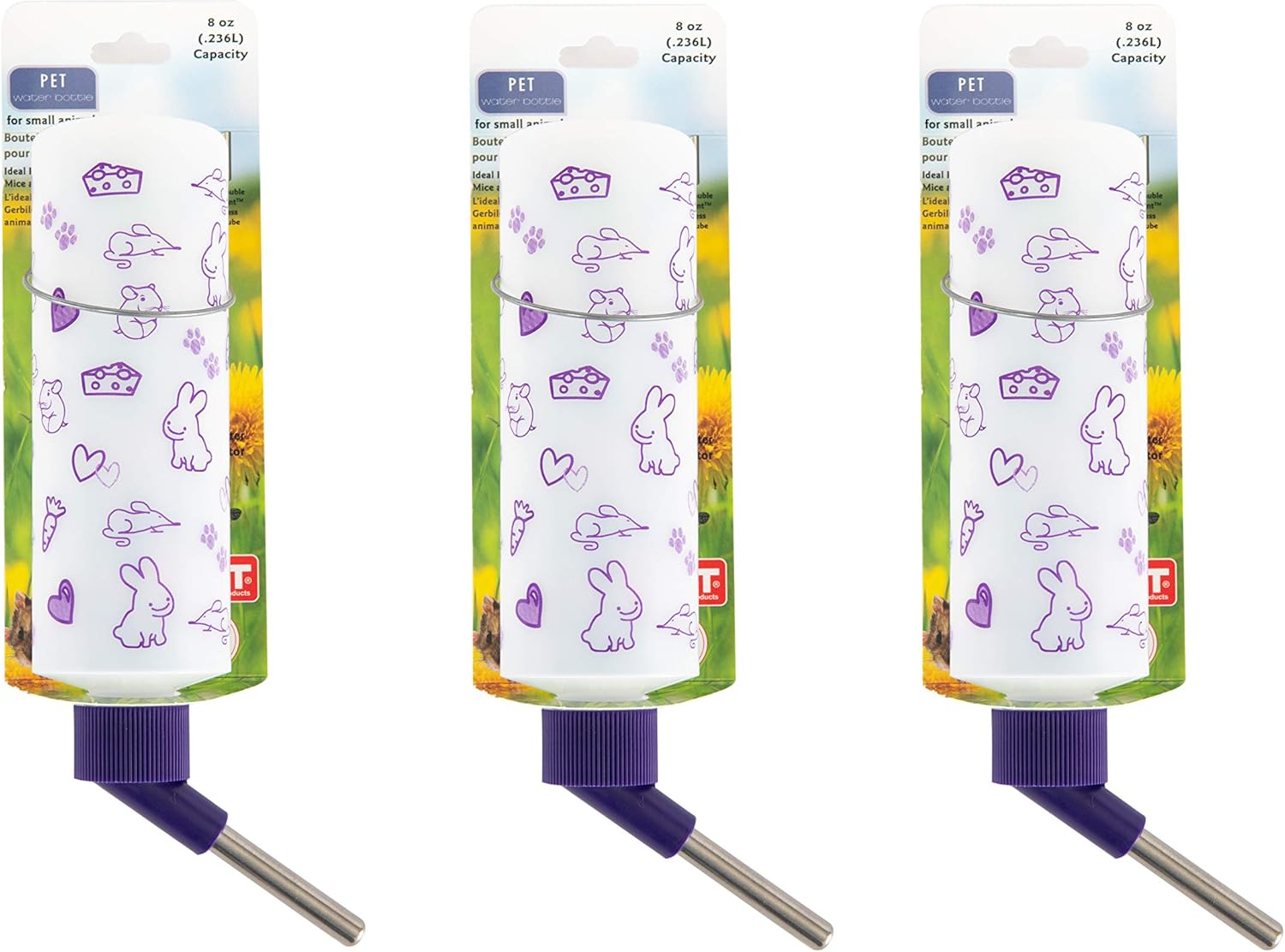 Lixit Weather Resistant Water Bottles for Rabbits, Ferrets, Guinea Pigs, Rats, Mice and Other Small Animals. (8 Ounce Pack of 3)