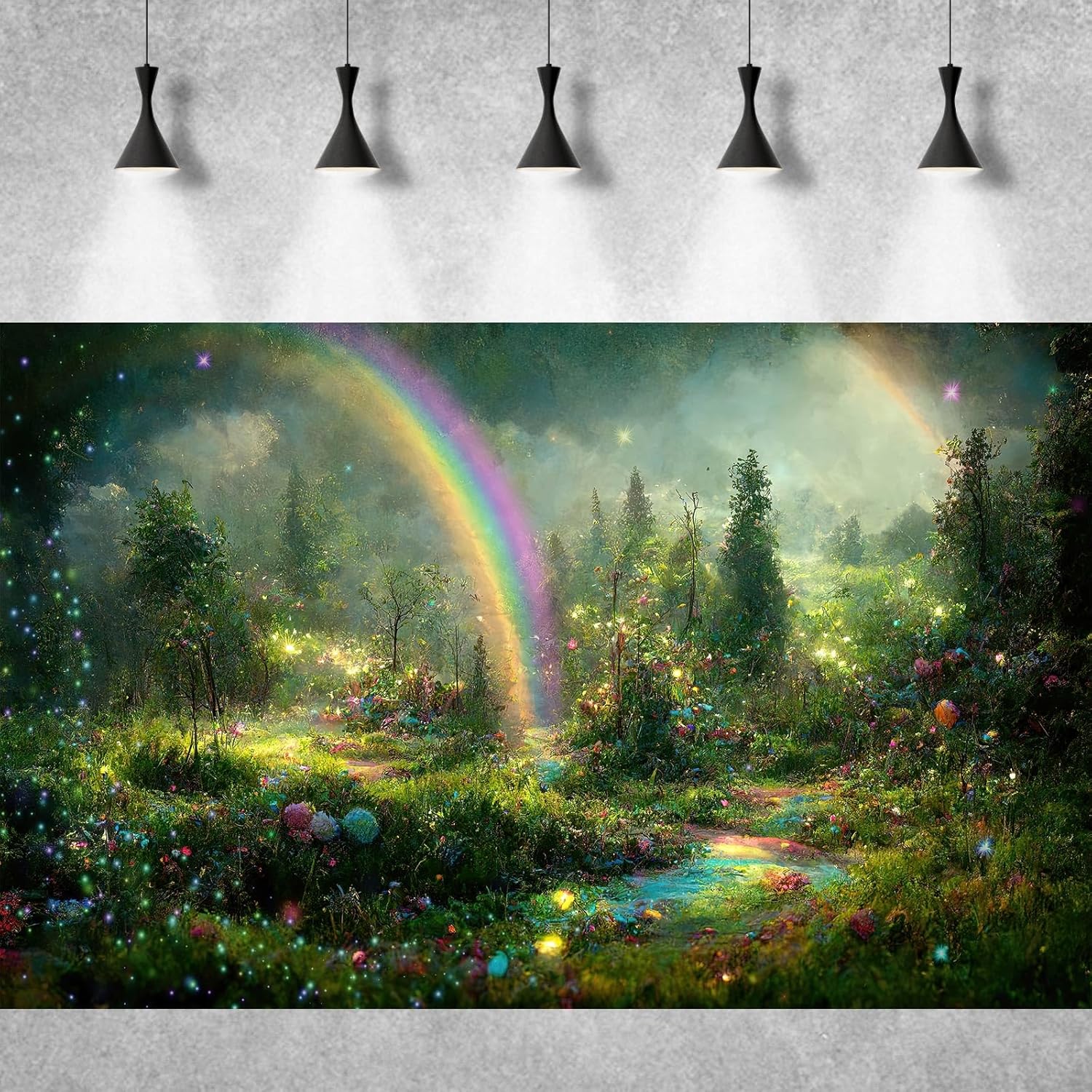Fantasy Forest Aquarium Background Rainbow Colorful Flowers Terrarium Background Jungle Plants Foggy Misty Rainforest Fish Tank Background Mysterious Forest Reptile Habitat Background Vinyl 36x18in - Image 3