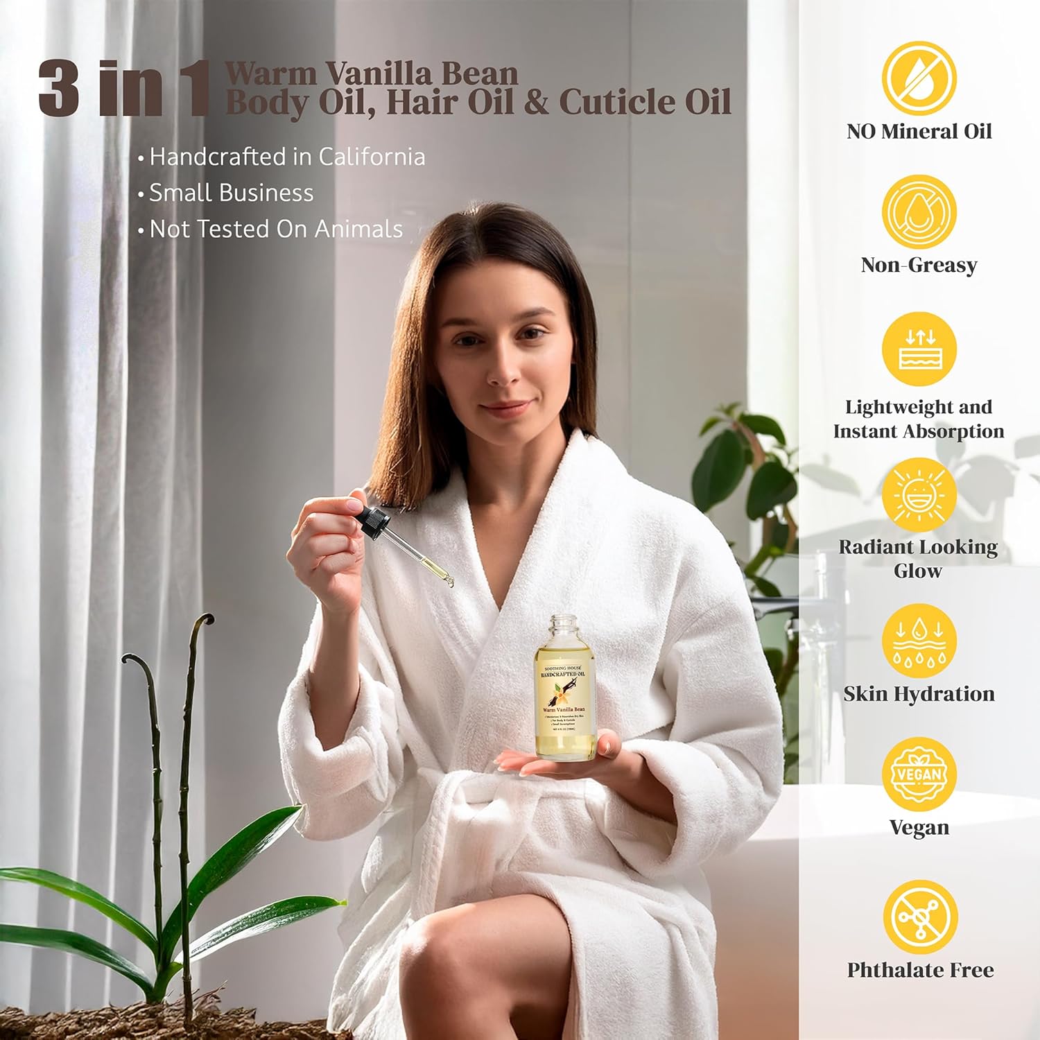 Warm Vanilla Bean Body Oil - Moisturizing Body Oil for Soft, Glowing Skin with Almond & Jojoba Oil (4 fl oz) - Image 5