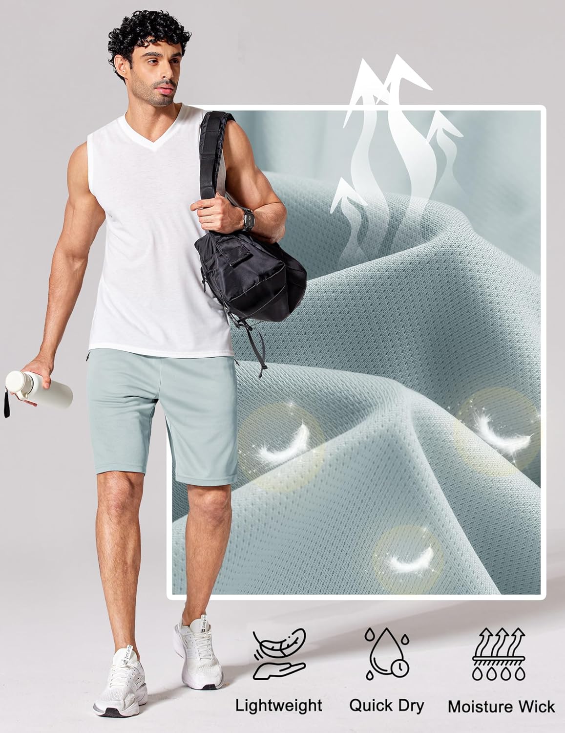 COOFANDY Mens Athletic Running Shorts 9" Lightweight Quick Dry Drawstring Mesh Gym Shorts with Zipper Pockets - Image 5