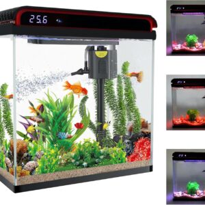 5 Gallon Fish Tank, Betta Fish Tank Small Aquarium Starter Kits Self Cleaning with 3 Types of LED Lights and Filter Water Pump, Ultra Quiet Decoration Kids Room Gift with Glass Aquarium