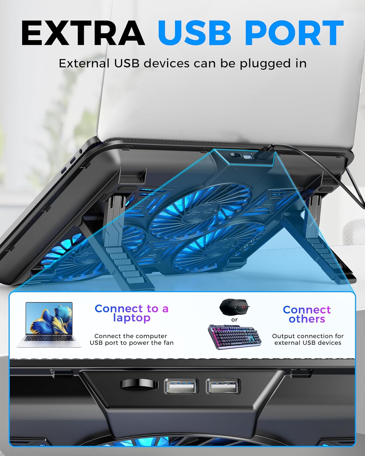 AICHESON Laptop Cooling Pad with 6 High-Speed Fans, Laptop Cooler with Adjustable Angles, Compatible with 14-17.3 Inch Laptops - Image 5