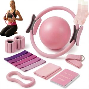 Pilates Equipment Kit for Home Workout, 16 pcs Pilates Kit With Weights for Women, Pilates Ring Set, Pilates Ball Accessories Kit, Grip Socks, Home Pilates Workout Kit, Pilates Set Equipment