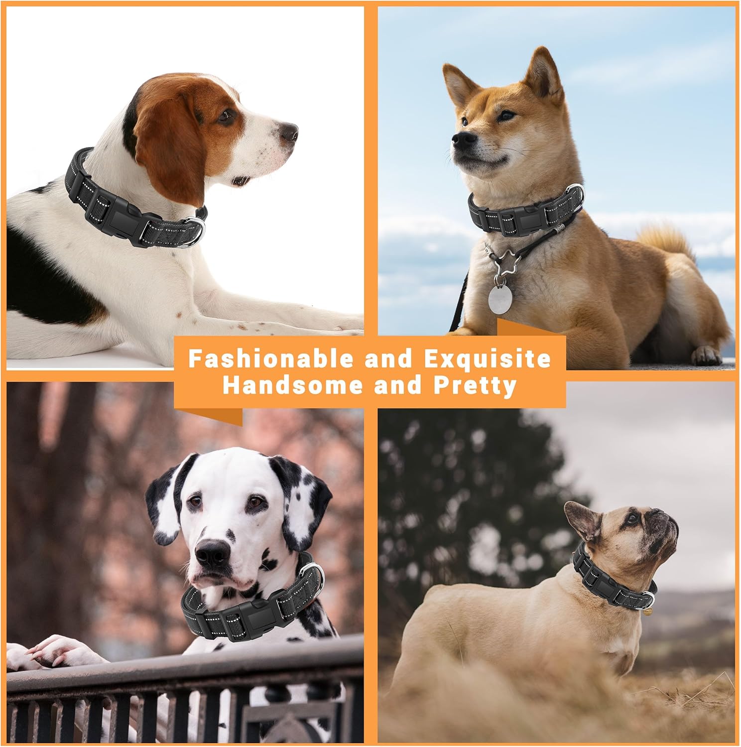2 Pack Reflective Dog Collar with Safety Locking Buckle, Adjustable Soft Breathable Comfortable Nylon Pet Collar for Small, Medium and Large Dogs, Black, M - Image 5