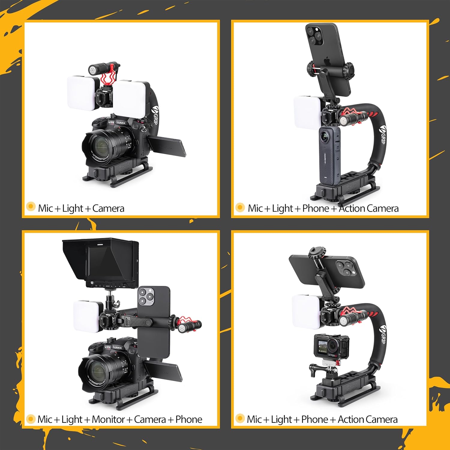 Zeadio Camera Stabilizer Kit, All-in-One Handheld Stabilizer with LED Video Light, Microphone, Phone Holder & Action Camera adaper, Fits for All Camera, DSLR, Action Camera and All Smartphones - Image 3
