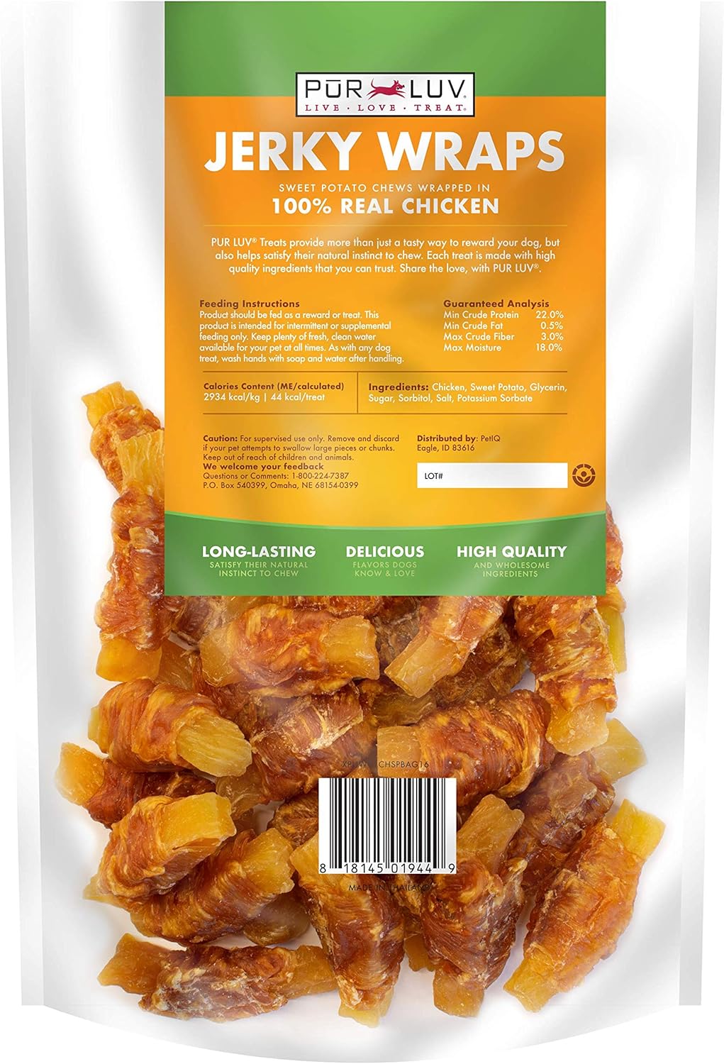 Pur Luv Chicken Wrapped Sweet Potato Dog Treats, Rawhide Free Jerky Wraps, Made with Real Chicken, 16 Oz, Healthy, Easily Digestible, Long Lasting, High Protein Treat, Satisfies Dog's Urge to Chew - Image 2