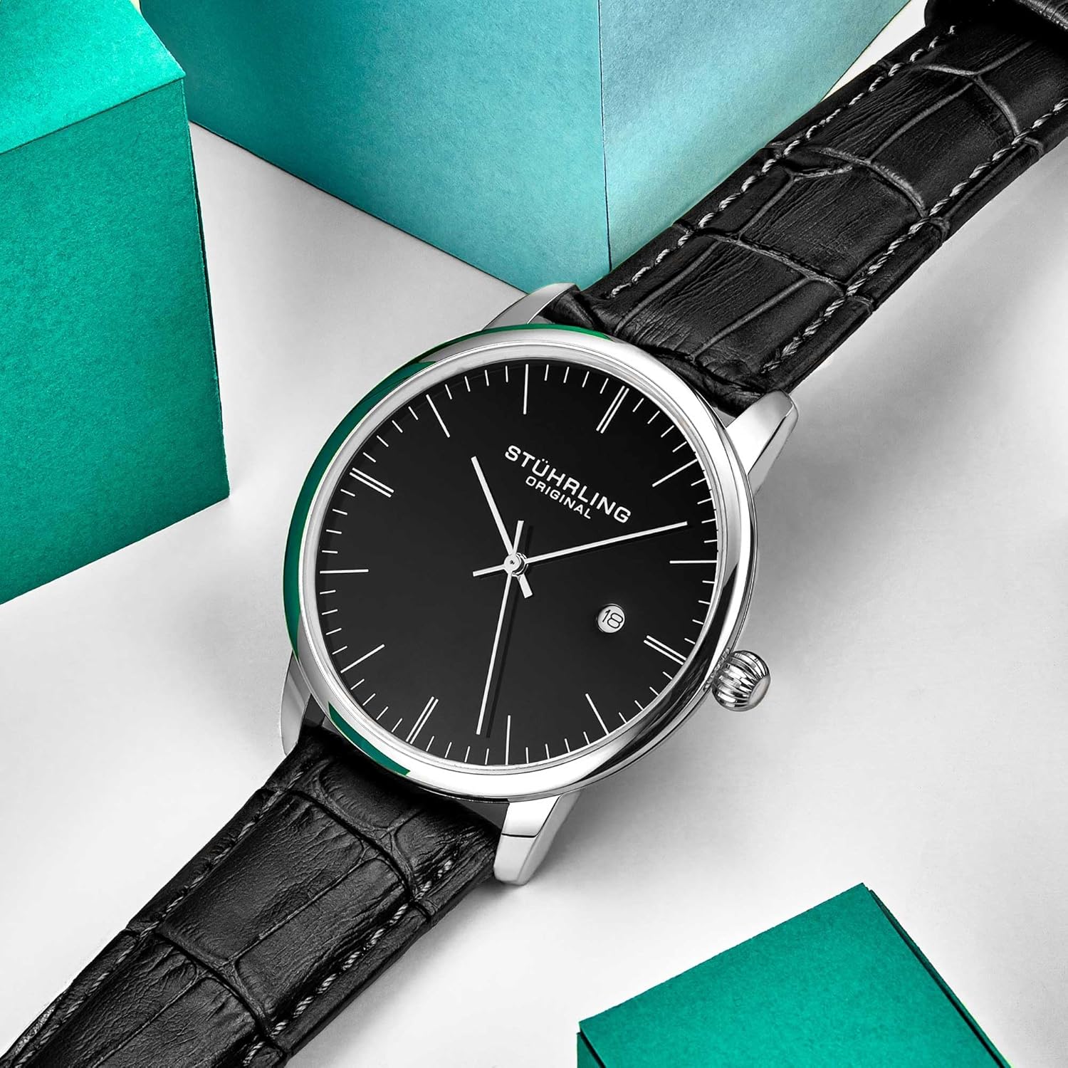 Stuhrling Original Men's Watch Dress Watch 40mm, Ultra Slim Mens Watch Leather Strap, Quartz Analog Men's Wrist Watch, Classic Minimalist Watch for Men - Image 6