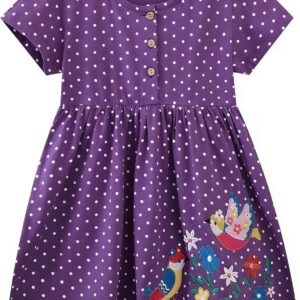 AMIYAN Toddler Girl Short Sleeve Dress Cotton Embroidery Applique Dresses Casual Cartoon Print Dresses for Girls 2-6 Years