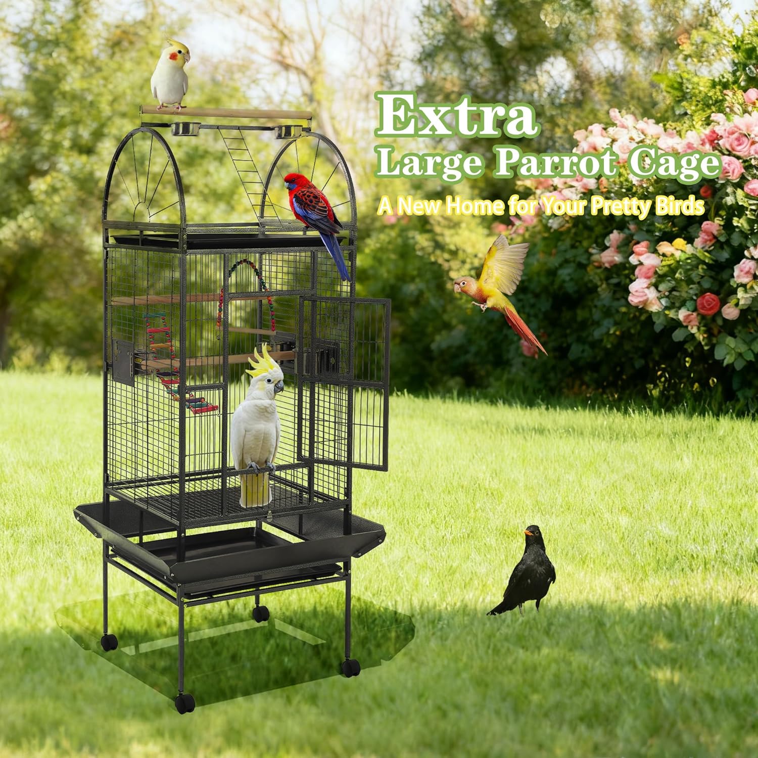 68'' Large Parrot Cage, Large Bird Cages for Parrots,Conure Cage for Birds, Cockatiel Cage with Play Top,Feeders,Slide-Out Tray,Seed Catcher,Birdcage Toys for Cockatoo,African Grey,Lovebird - Image 6