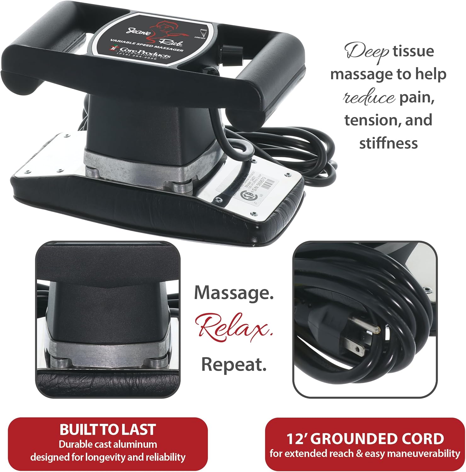 Core Products Jeanie Rub Variable Speed Massager, Deep Tissue Back Massager for Pain Relief, Body Massager for Shoulder Massage, Lumbar, Neck, Lower Back & Cellulite Massage - Image 3