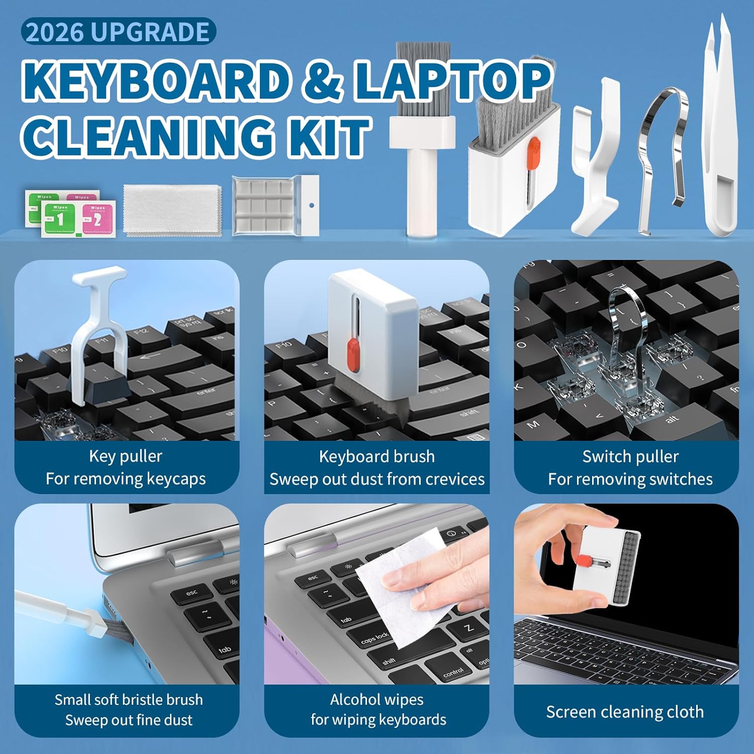 2026 Upgrade Phone Cleaning Kit 57PCS, iPhone Cleaning Kit, Airbud Cleaning Kit for AirPods, Keyboard Cleaning Kit, Charging Port Cleaner for Apple Lightning/Android USB-C (White, with 10 Mini Brush) - Image 5