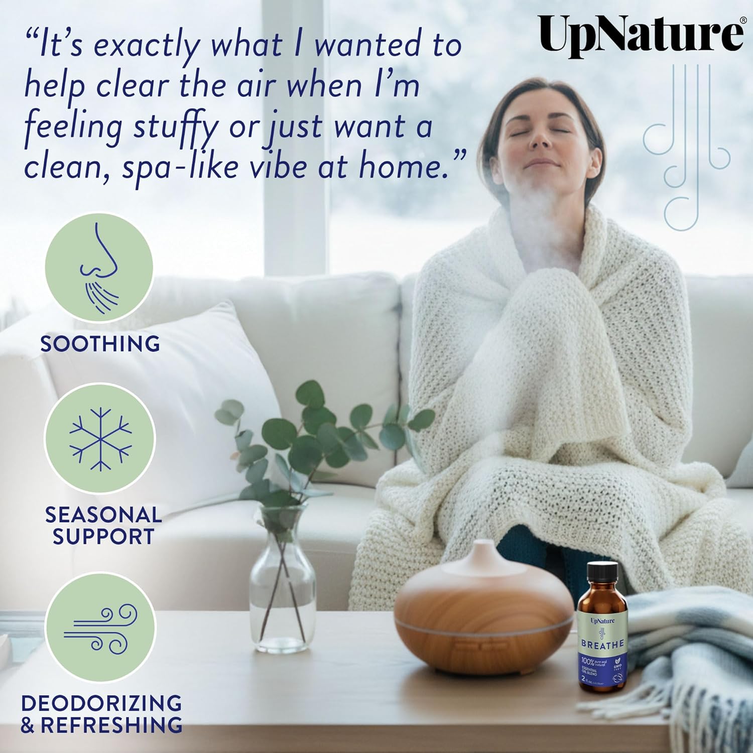 UpNature Breathe Essential Oils Blend (Large 2oz) Breath Relief Eucalyptus and Menthol Blend - Essential Oils for Diffusers for Home Humidifier - Vaporizer Liquid Aromatherapy Oils - Image 2