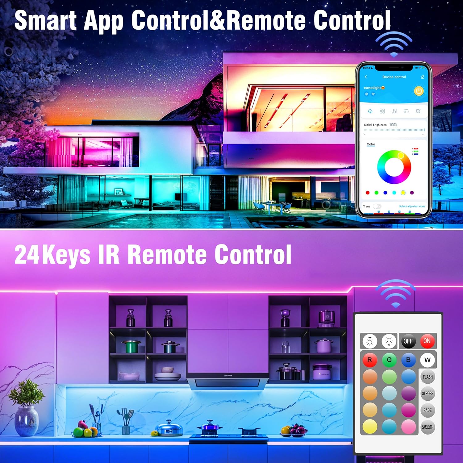 VOLIVO 100ft Led Strip Lights for Bedroom, Color Changing Led Light Strips Kit with Bluetooth App Control and IR Remote, RGB Music Sync Lighting for Room, Home Decor - Image 5