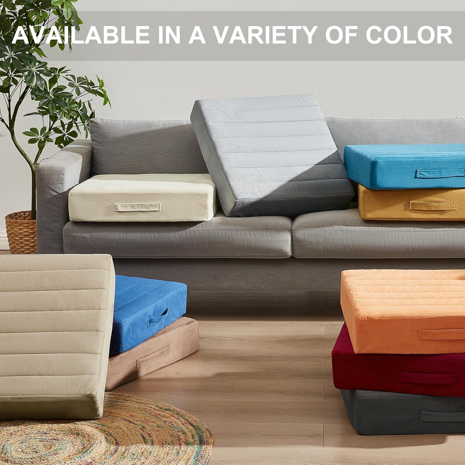 JKMAX 22 inches Floor Pillow for Adults - Large Meditation Cushion with Thick Foam & Soft Tufted Cover - Premium Outdoor Square Floor Cushion Seat - Yoga Pillows for Sitting On Floor - Light Gray - Image 6