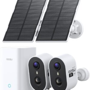 aosu Solar Security Cameras Wireless Outdoor Home System, True 2K HD, Cross-Camera Tracking, PIR + AI Human Detection, Color Night Vision, Local Storage, No Subscription Required, 2-Cam-Kit