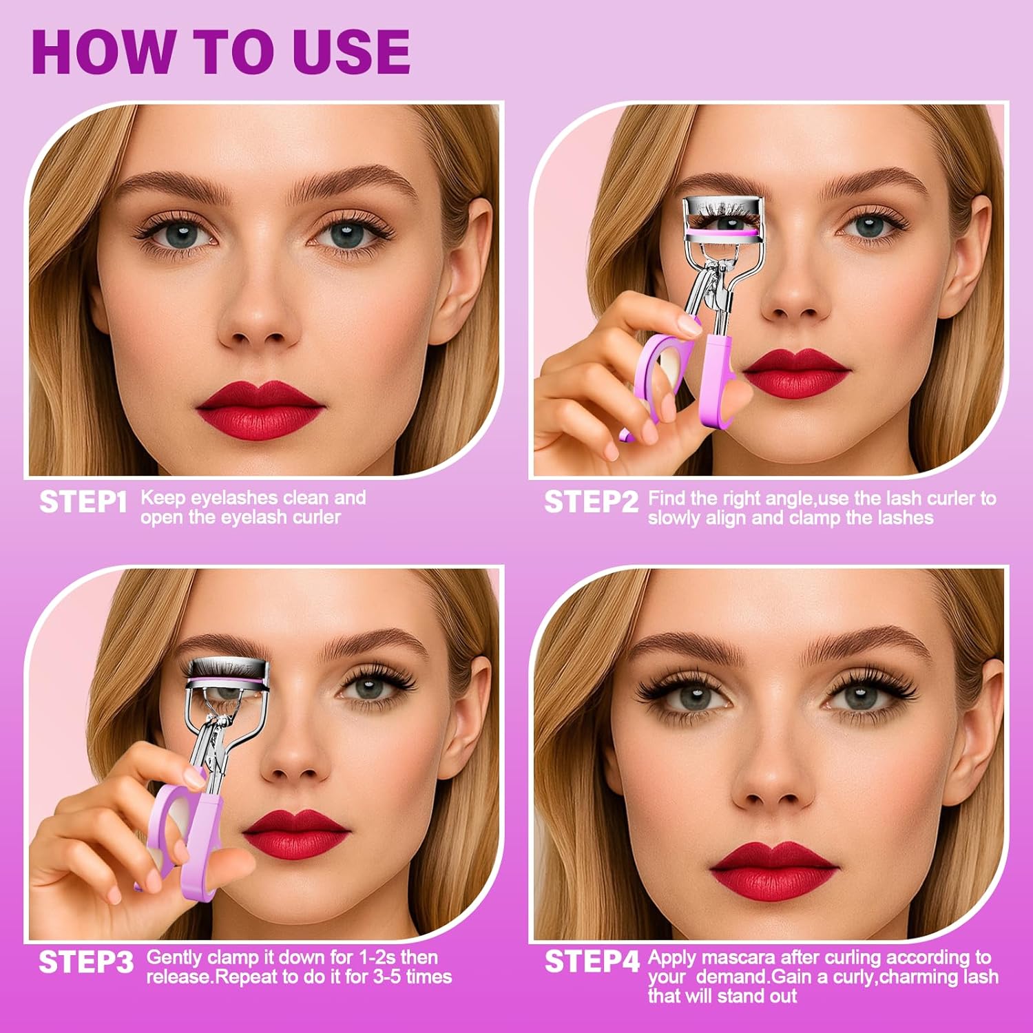 Eye Lash Curler with 6 Boxed Replacement Pads, Goldenrich Eyelash Curlers Painless Perfect Curl, Nice and Easy to Identify, Valentine's Day for Her, Teenagers, Beauty Enthusiasts-Silver Purple Pink - Image 6