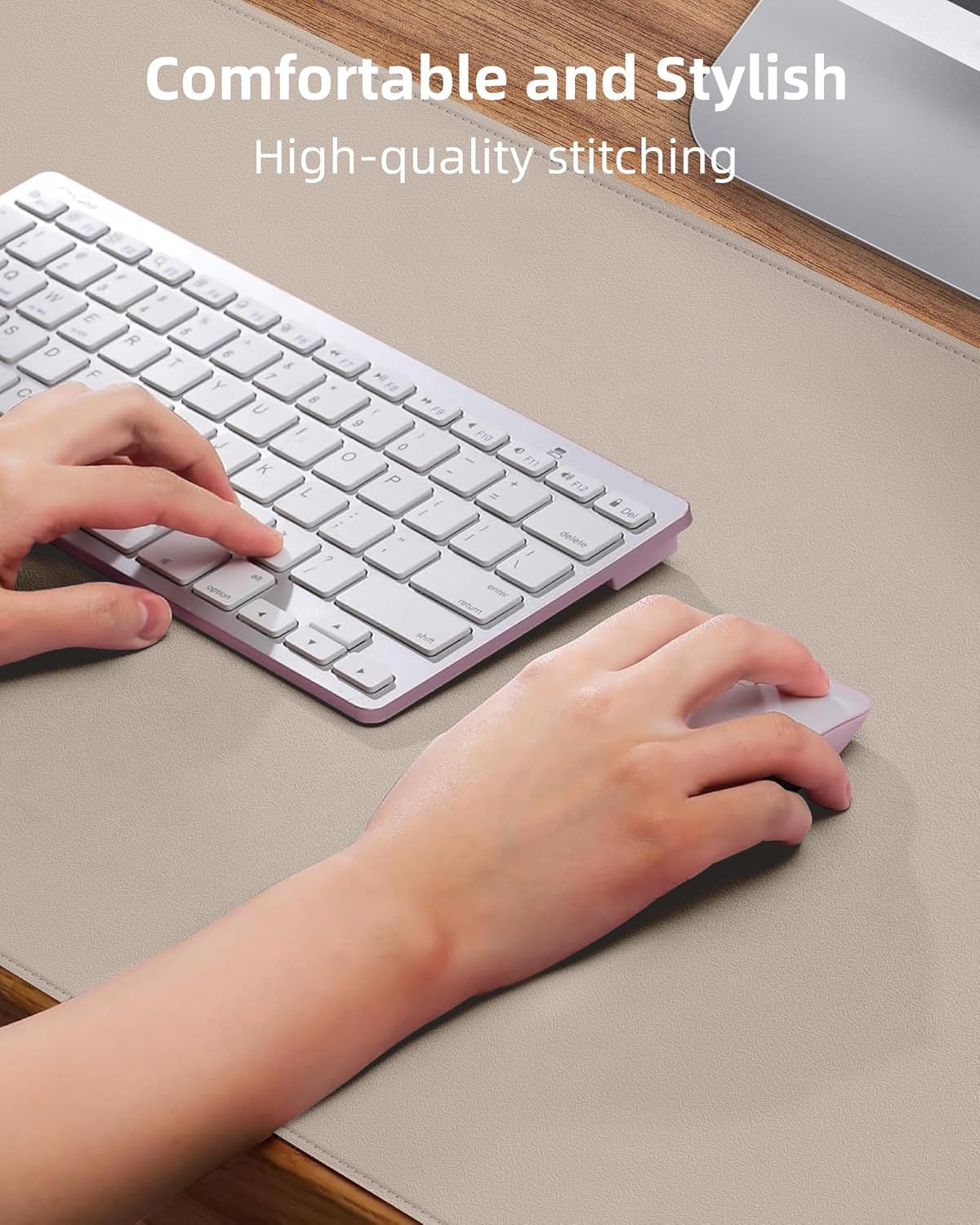 AFIING Desk Pad Protector 23.6" x 13.7" - Non-Slip Waterproof PU Leather Desk Mat for Mouse, Keyboard, Laptop, Office and Home Workspace (Beige) - Image 3