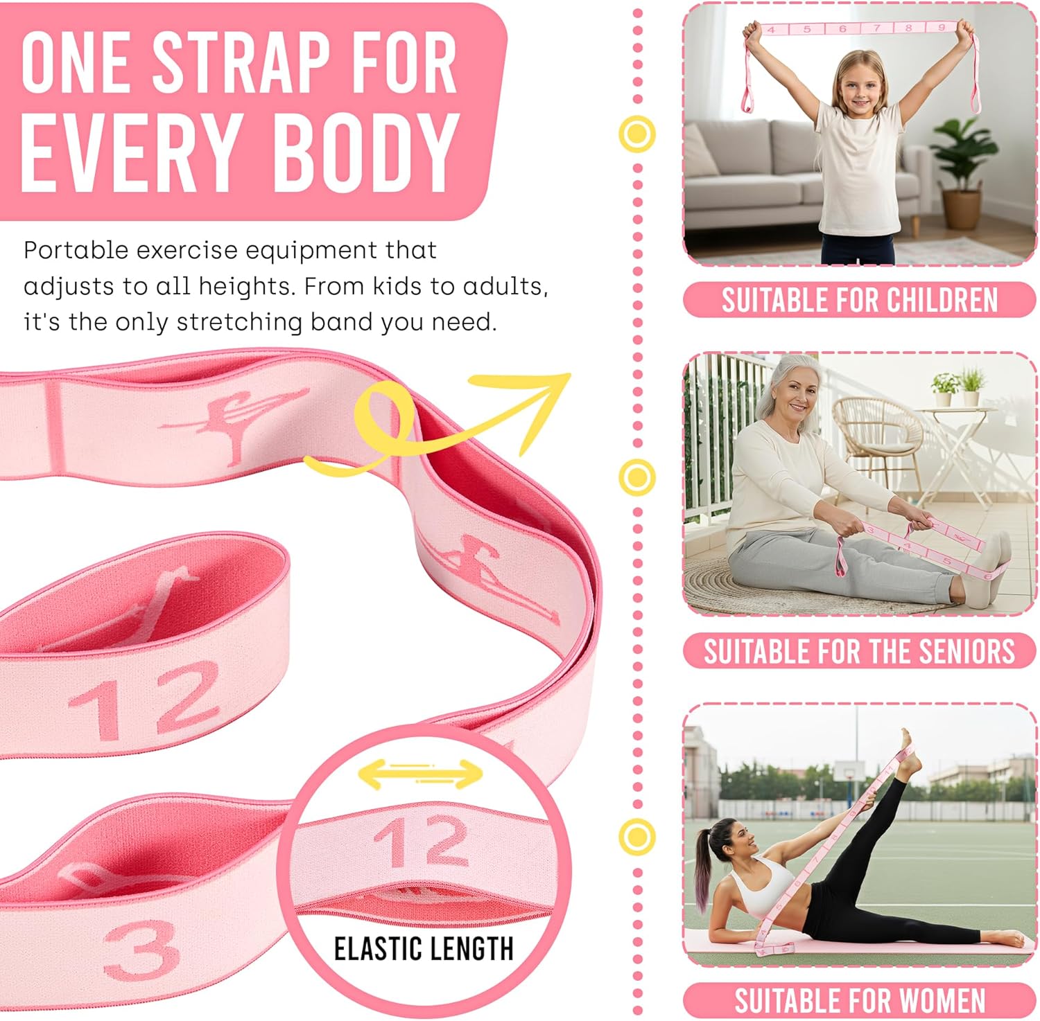 Resistance Bands, Stretch Band for Exercise, Physical Therapy, Rehab & Flexibility, Home Gym Equipment for Yoga, Pilates, Dance, Gymnastics, Number Loop Elastic Strap for Leg and Hip Stretches - Image 8